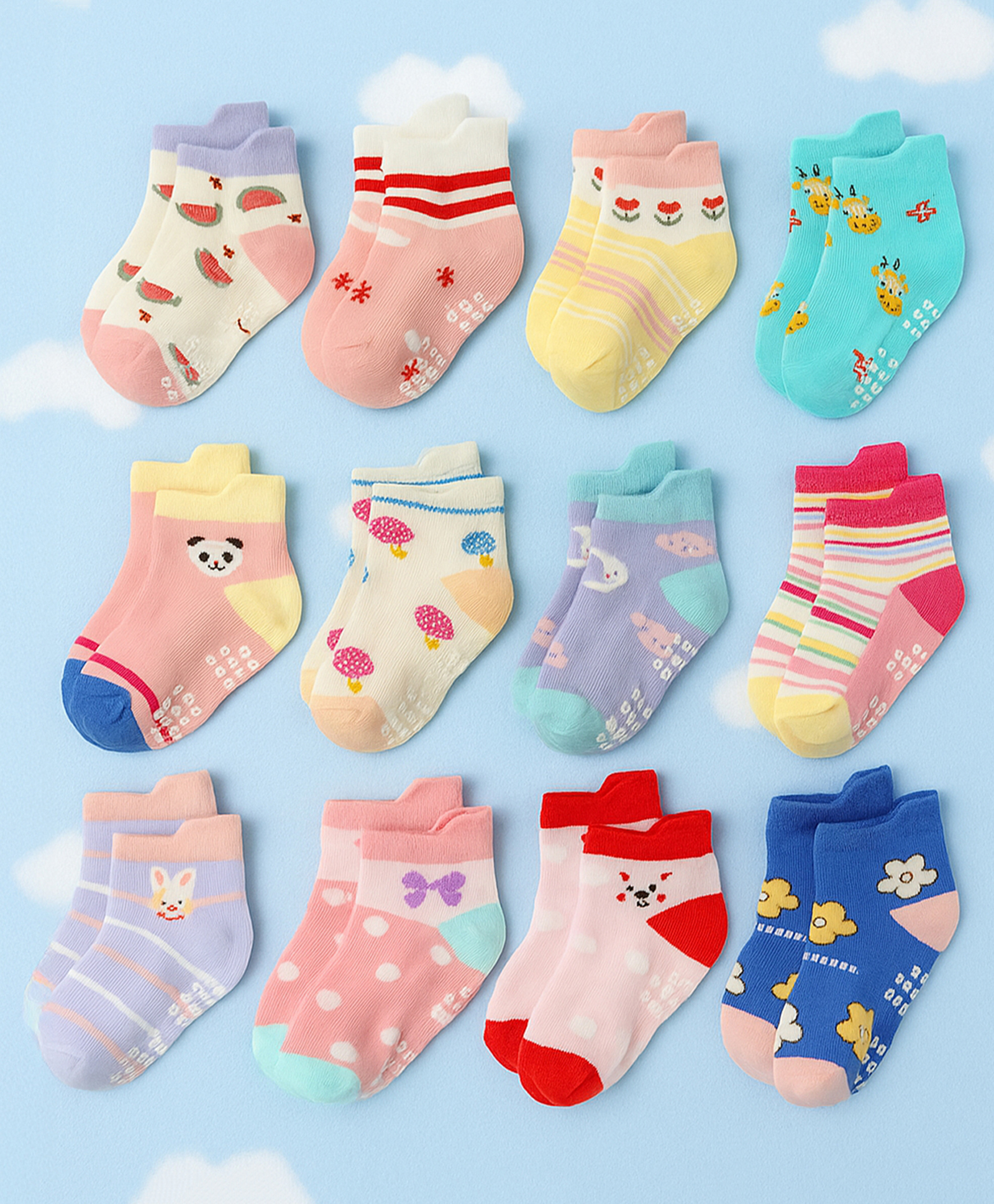 SYGA Pack of 12 Cotton Flower & Candy Printed Socks - Multi Colour-image-13