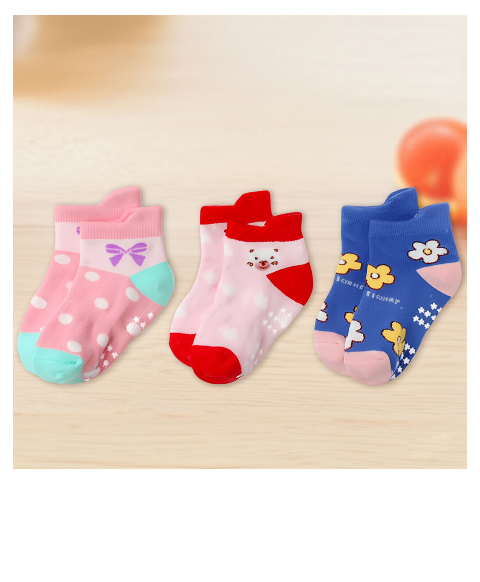 SYGA Pack of 3 Cotton Bow & Bear Printed Socks - Multi Colour-picture-28