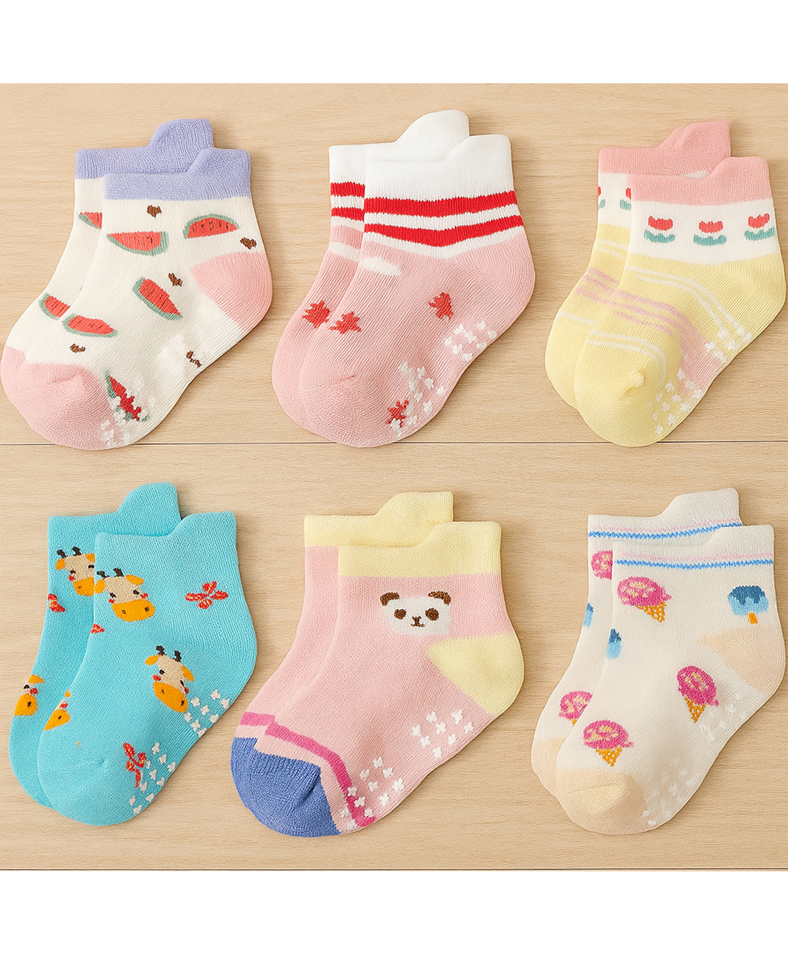 SYGA Pack of 6 Cotton Panda & Watermelon Printed Socks - Multi Colour-picture-18