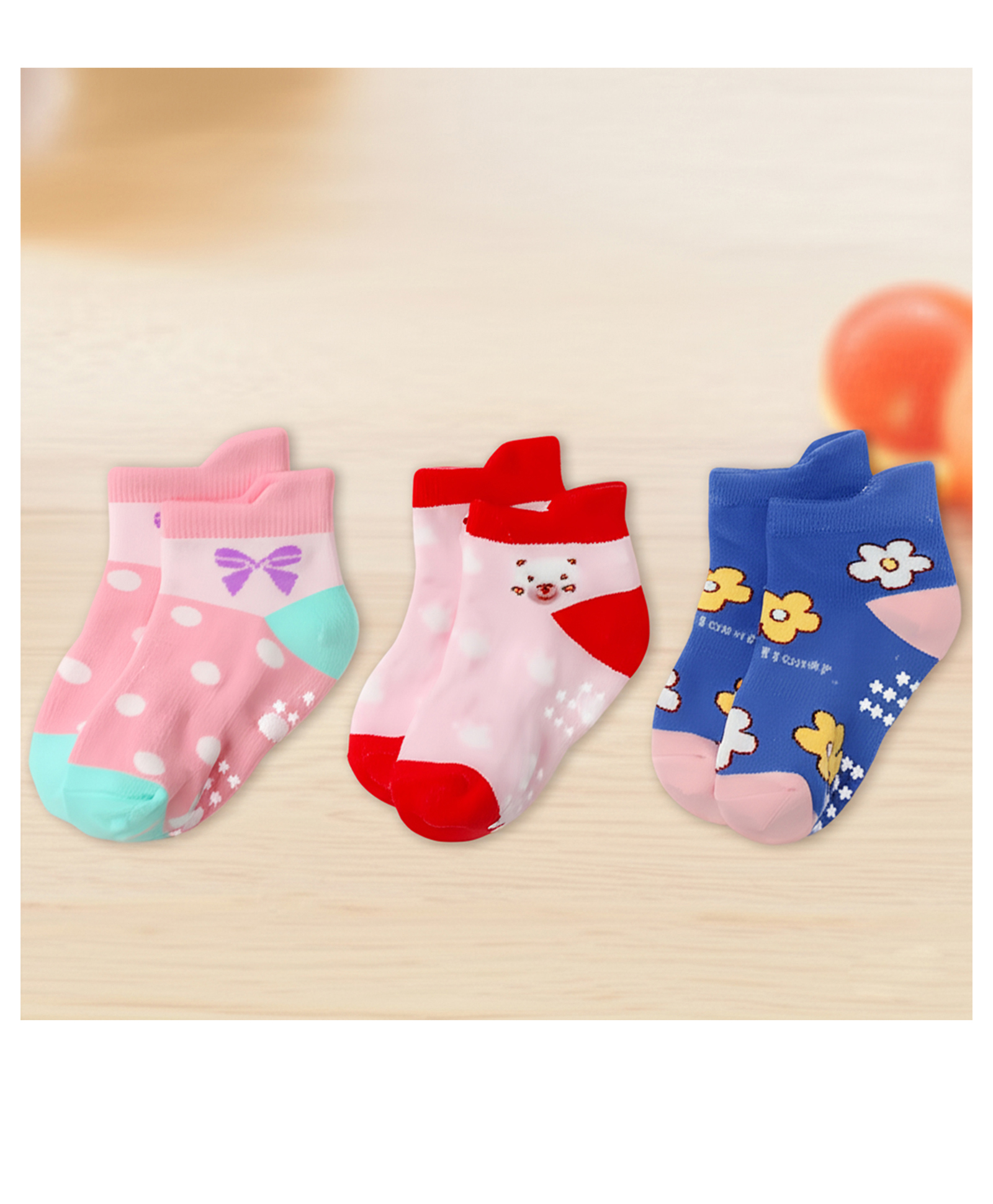 SYGA Pack of 3 Cotton Bow & Bear Printed Socks - Multi Colour-picture-12