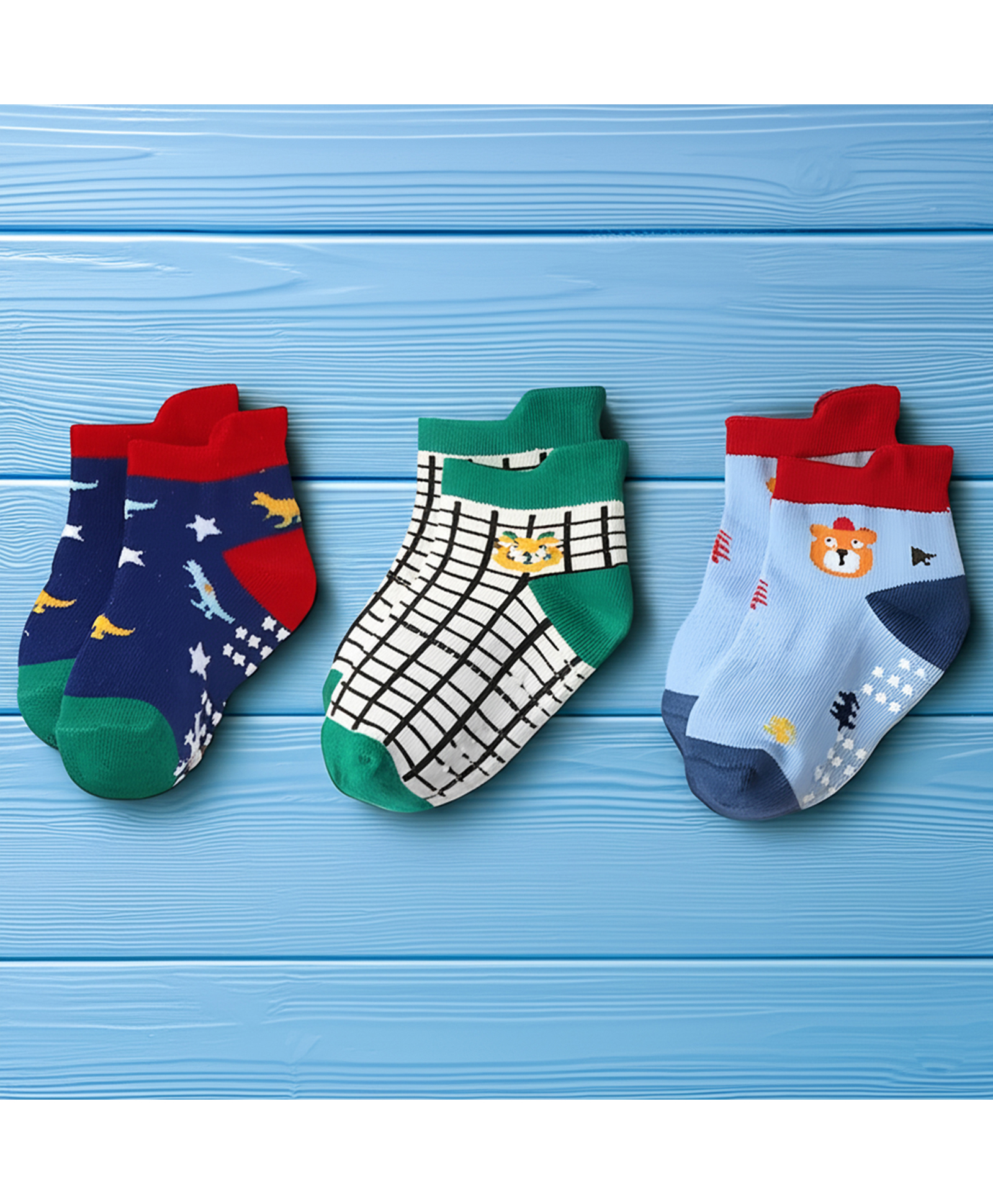 SYGA 3 Pairs Cotton Checkered Print Socks - Multi colour-picture-16