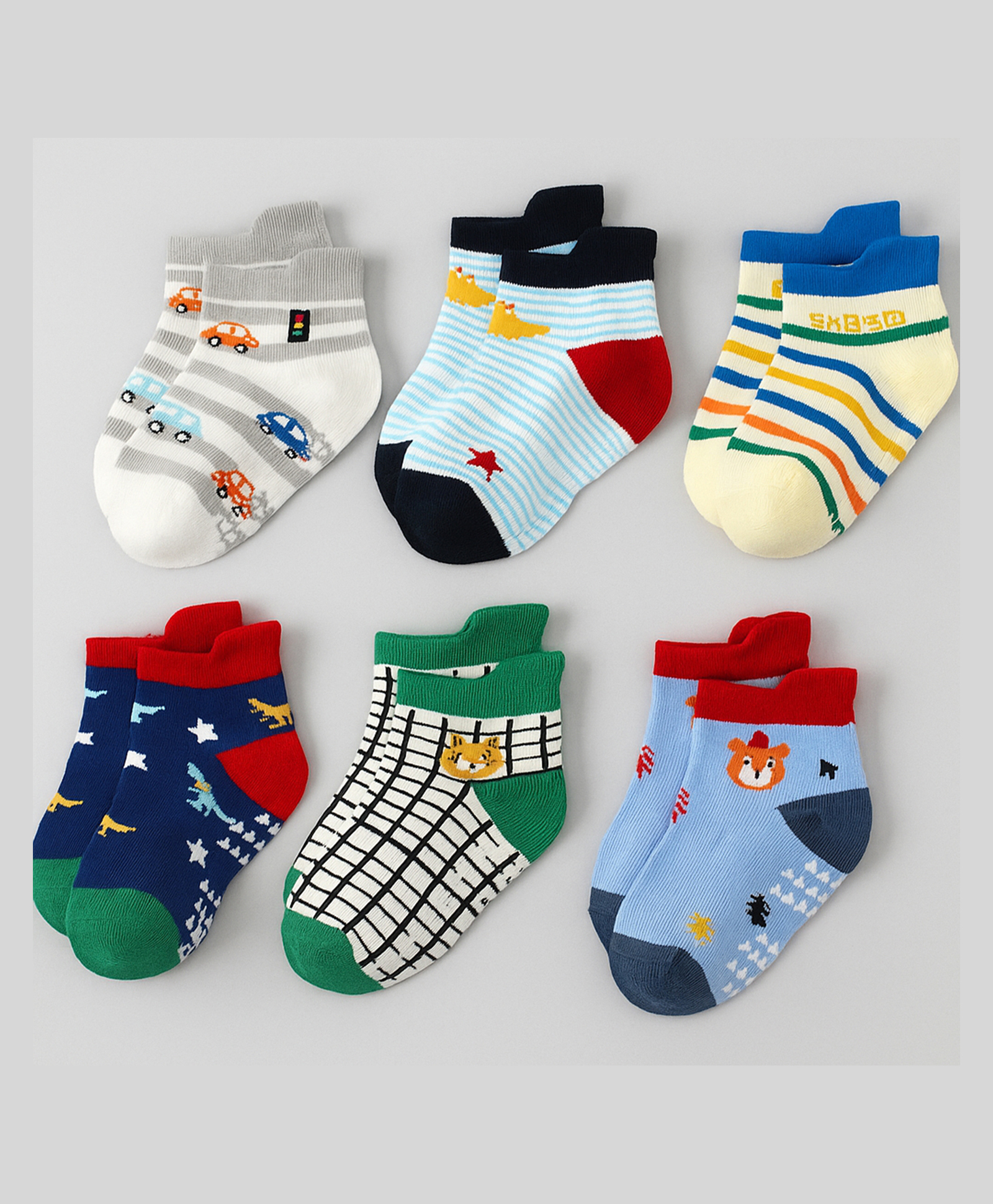 SYGA 3 Pairs Cotton Car and Strip Print Socks - Multi colour-picture-21