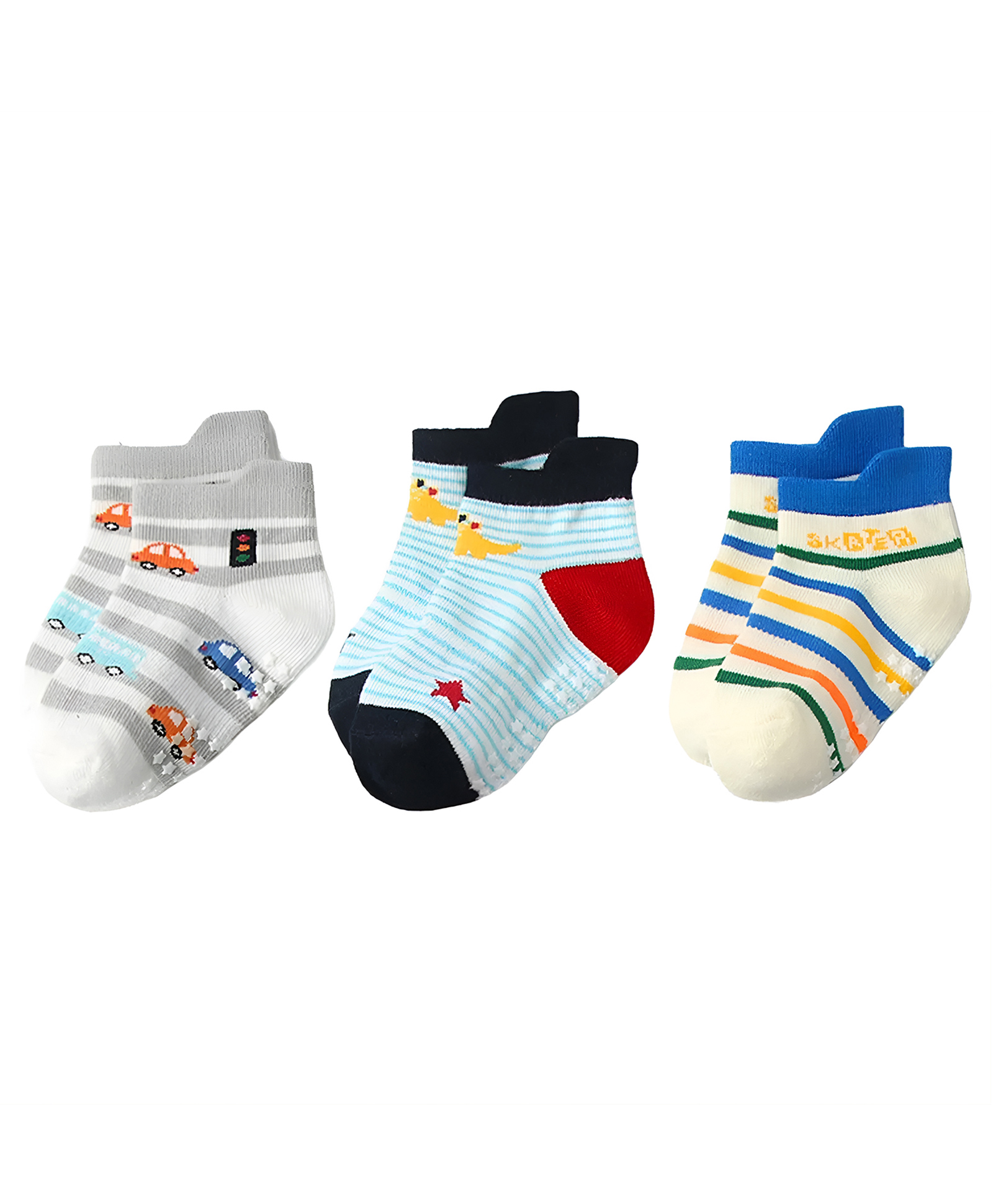 SYGA 3 Pairs Cotton Car and Strip Print Socks - Multi colour-picture-26