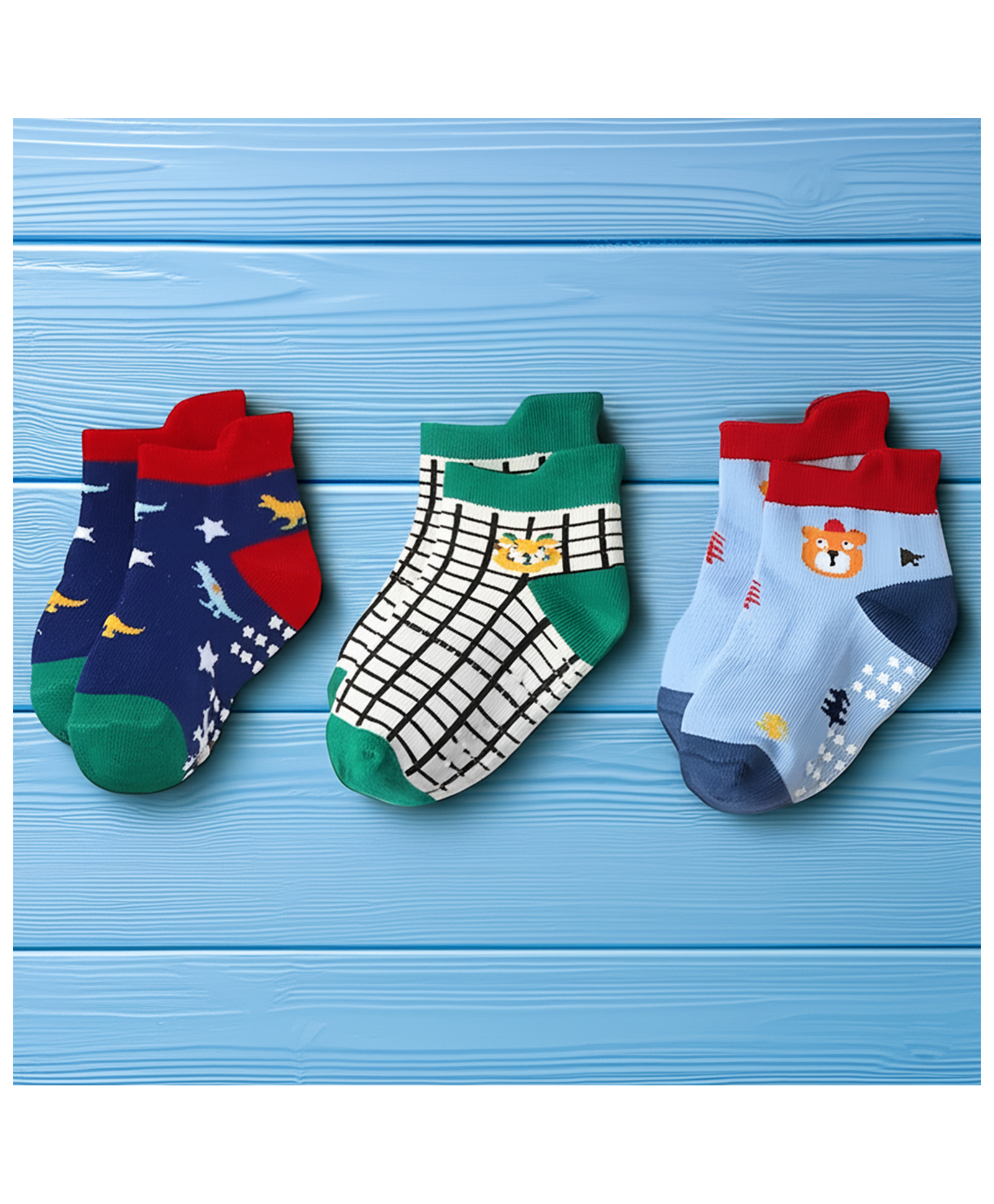 SYGA 3 Pairs Cotton Star and Checkered Print Socks - Multi colour-image-3