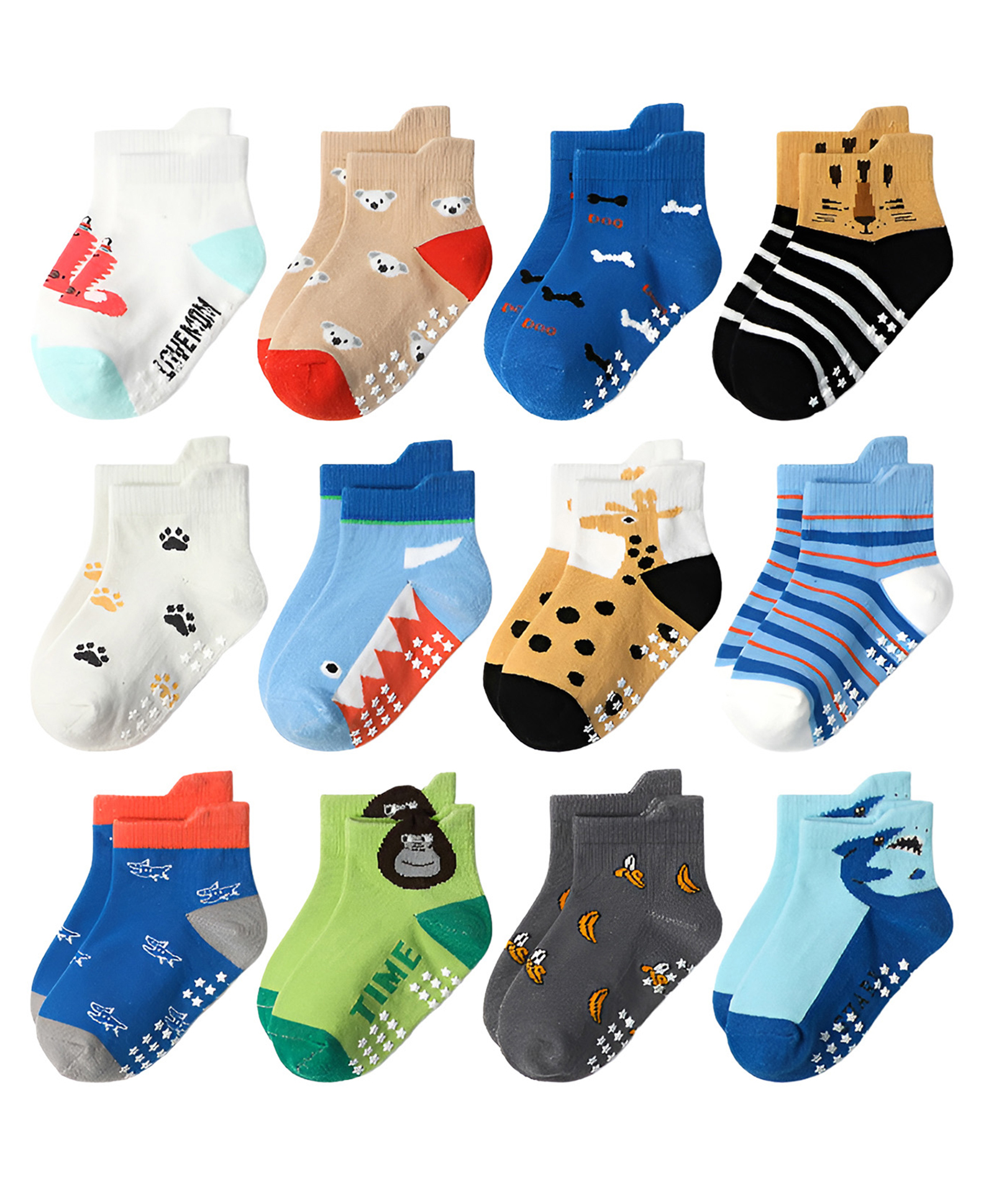 SYGA Pack of 12 Cotton Giraffe & Shark Printed Socks - Multi Colour-image-26