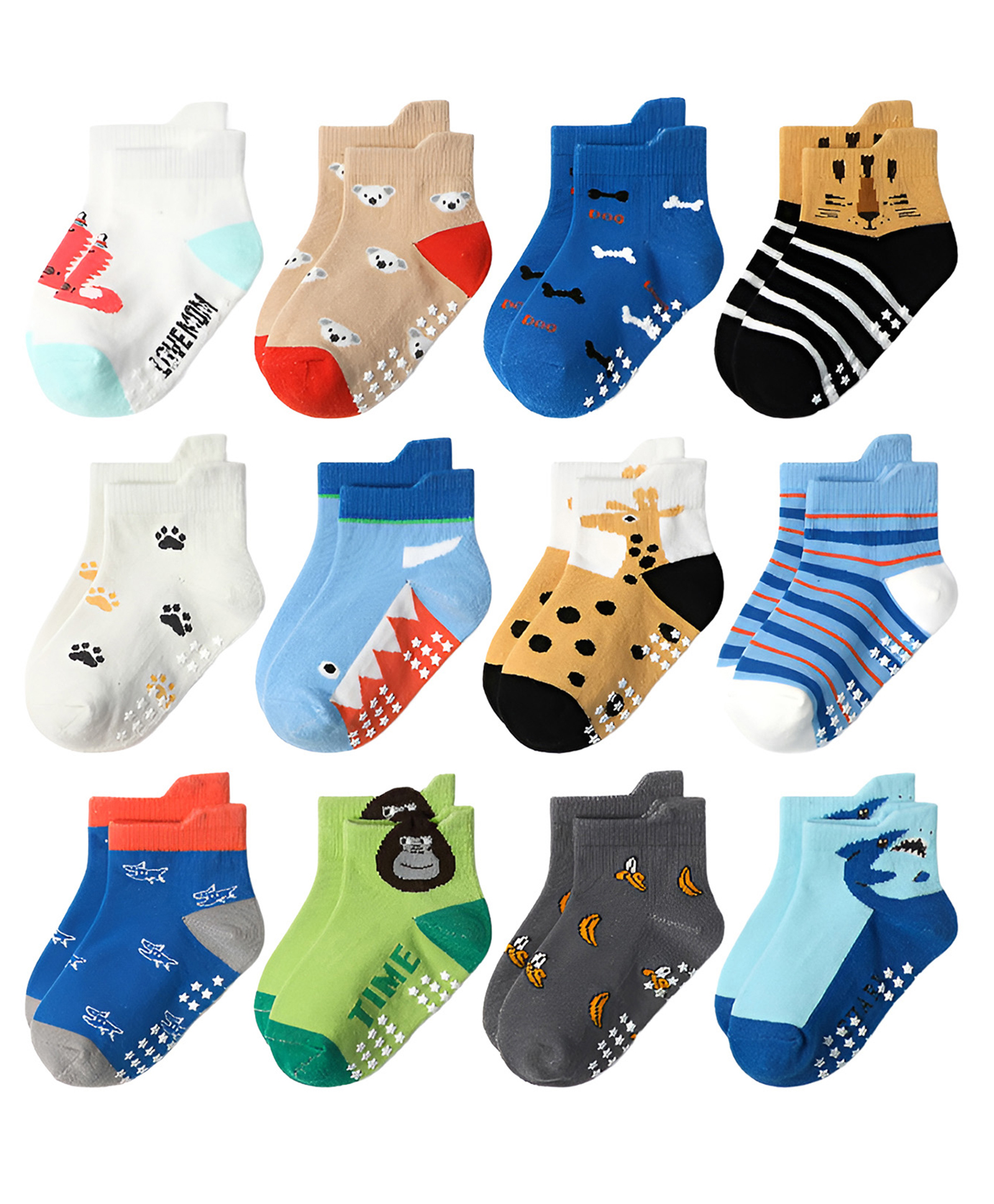 SYGA Pack of 12 Cotton Giraffe & Shark Printed Socks - Multi Colour-picture-19