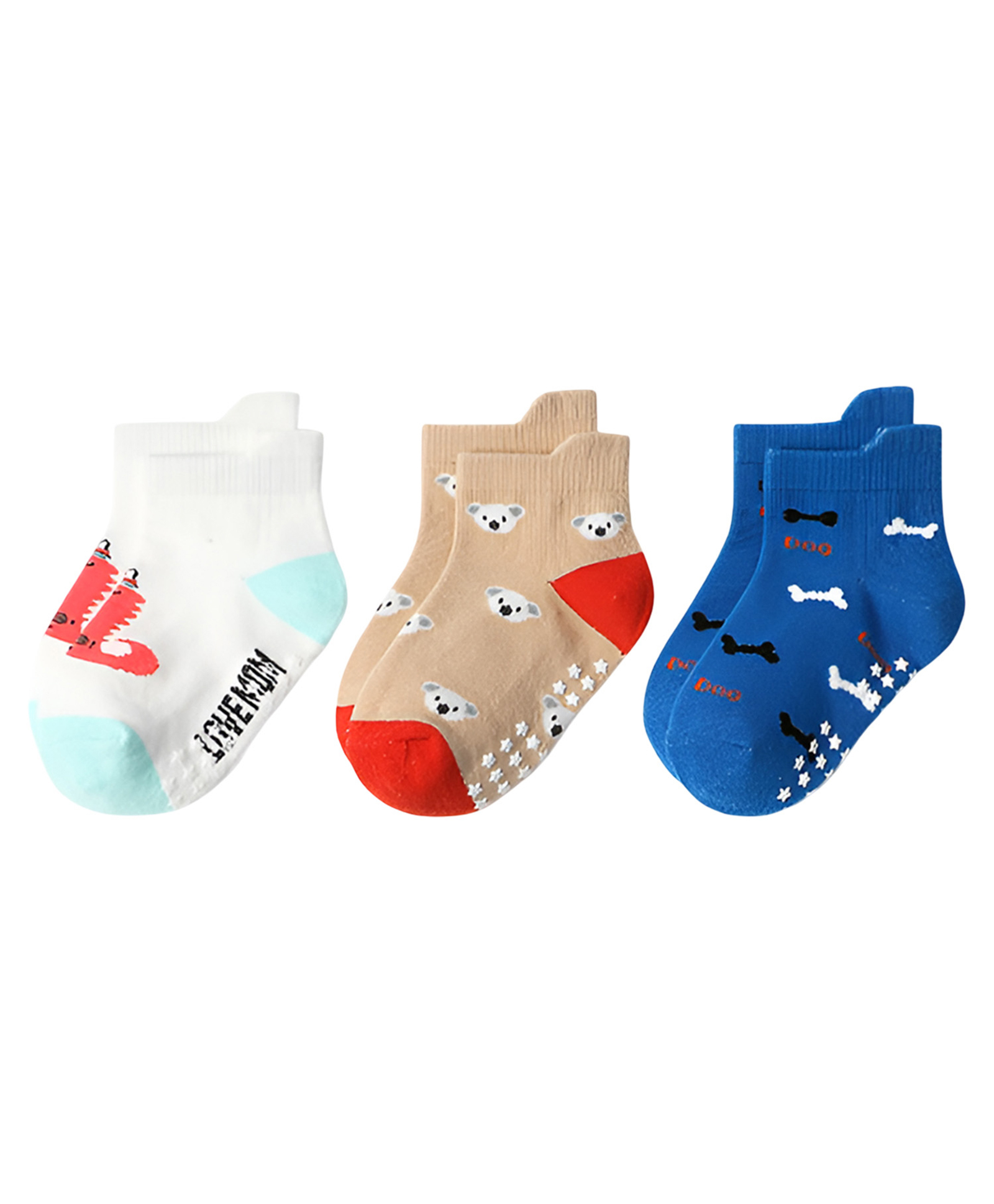 SYGA 3 Pairs Cotton Crocodile and Dog Print Socks - Multi colour-picture-10
