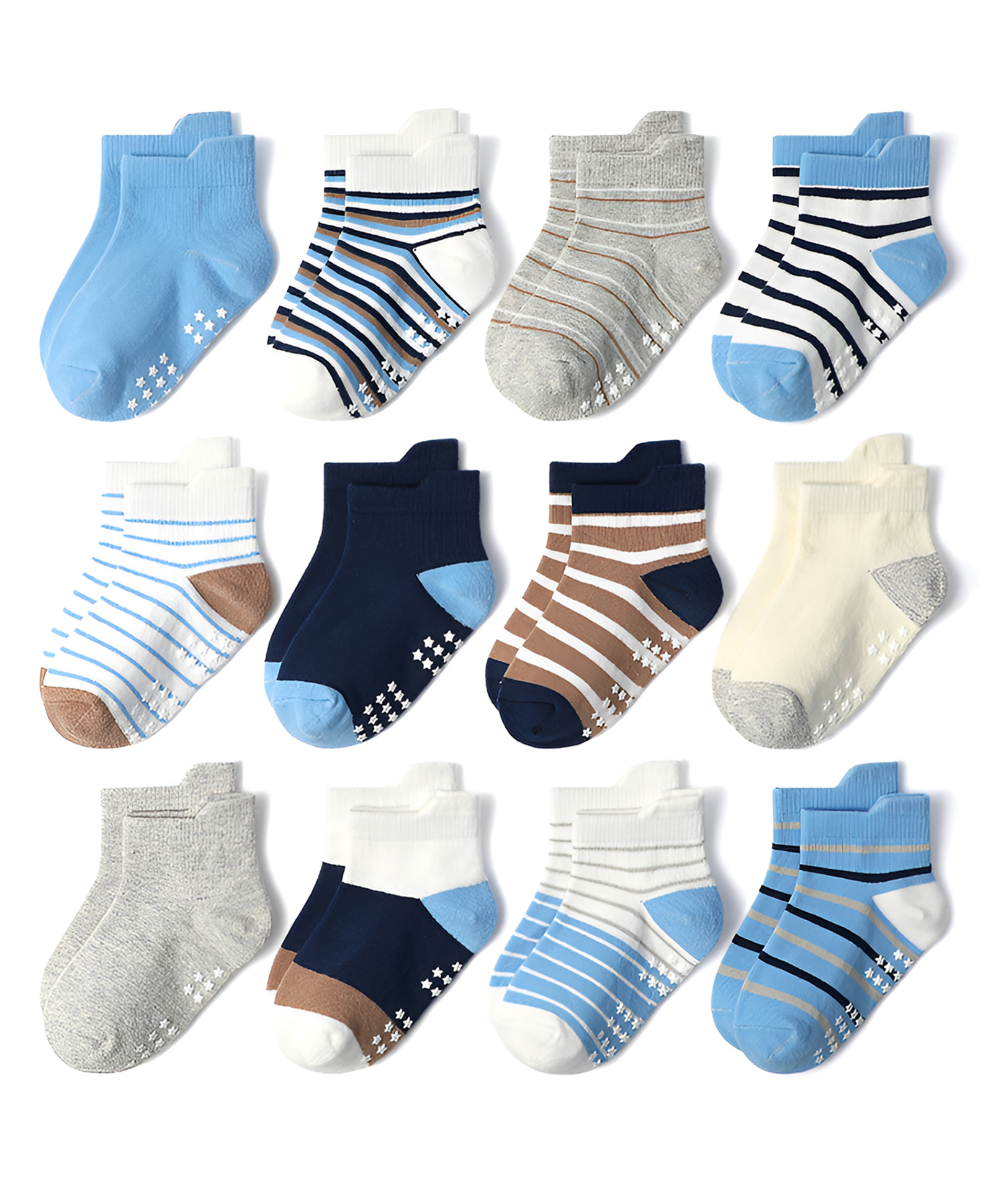 SYGA Pack of 12 Cotton Striped & Star Grip Dots Printed Socks - Multi Colour-picture-20