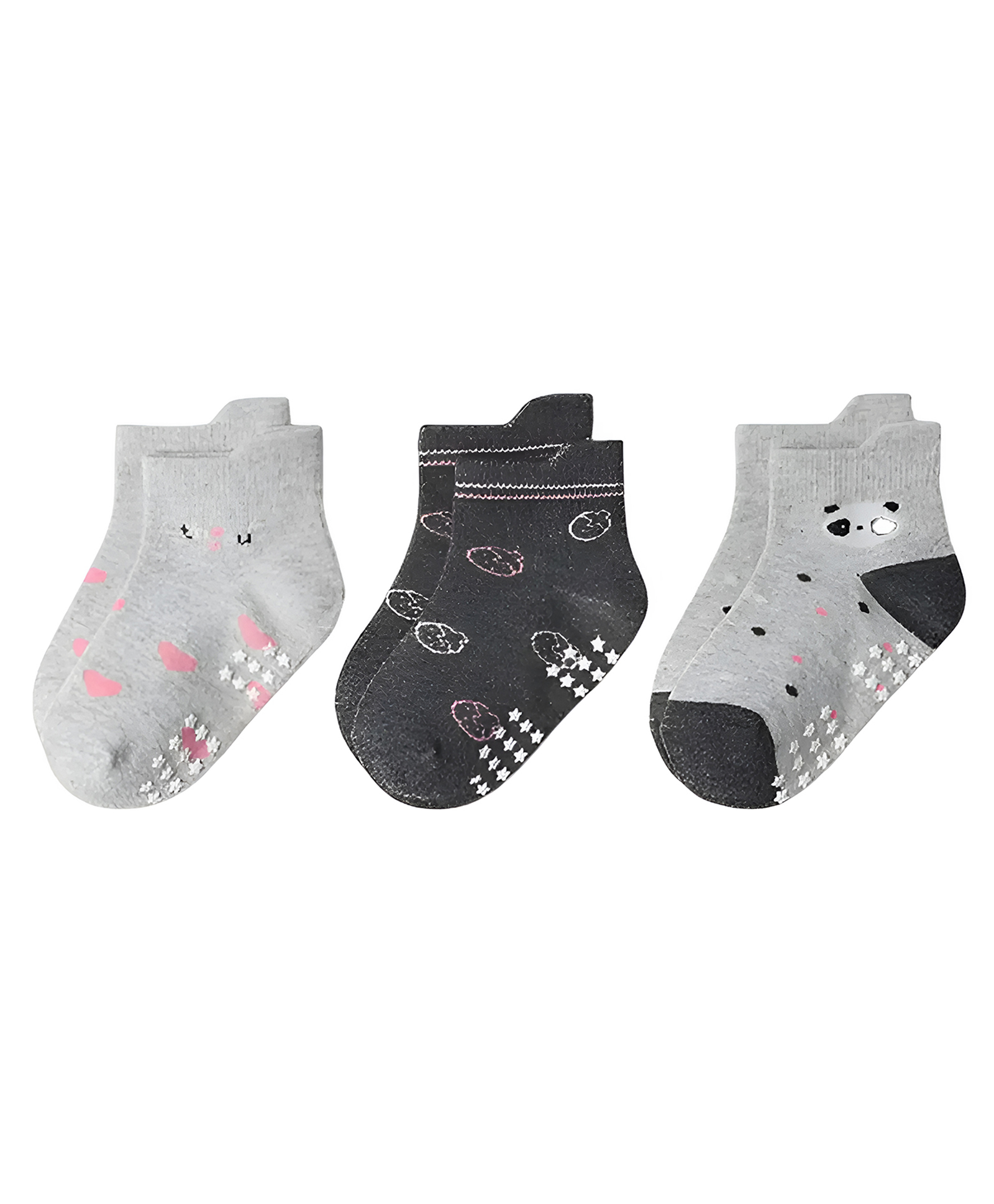 SYGA 3 Pairs Cotton Heart and Panda Print Socks - Multi colour-picture-23