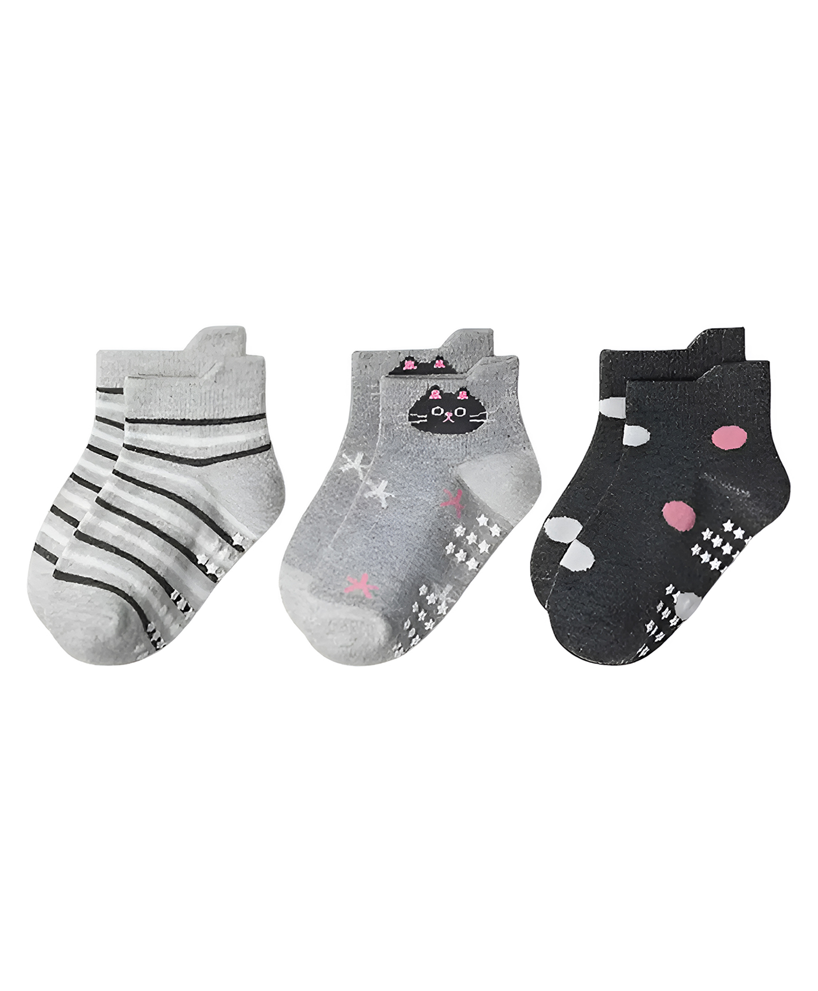 SYGA 3 Pairs Cotton Cat and Polka Dot Print Socks - Multi colour-picture-11