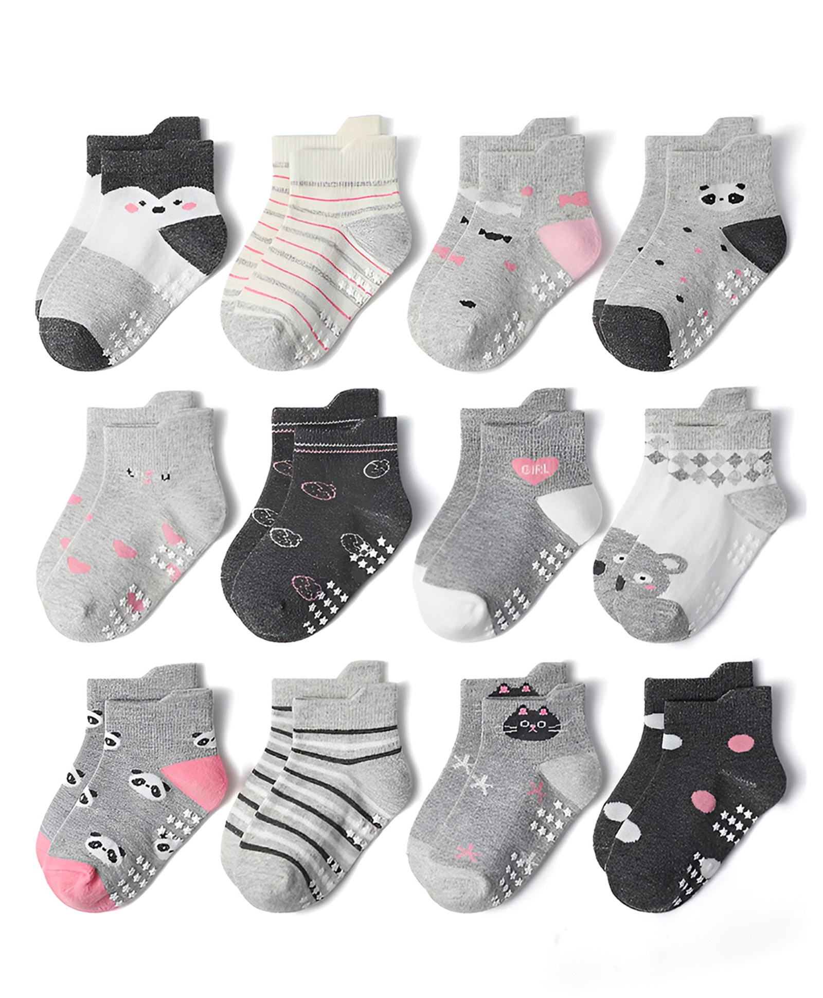 SYGA Pack of 12 Cotton Heart & Panda Printed Socks - Multi Colour-picture-20