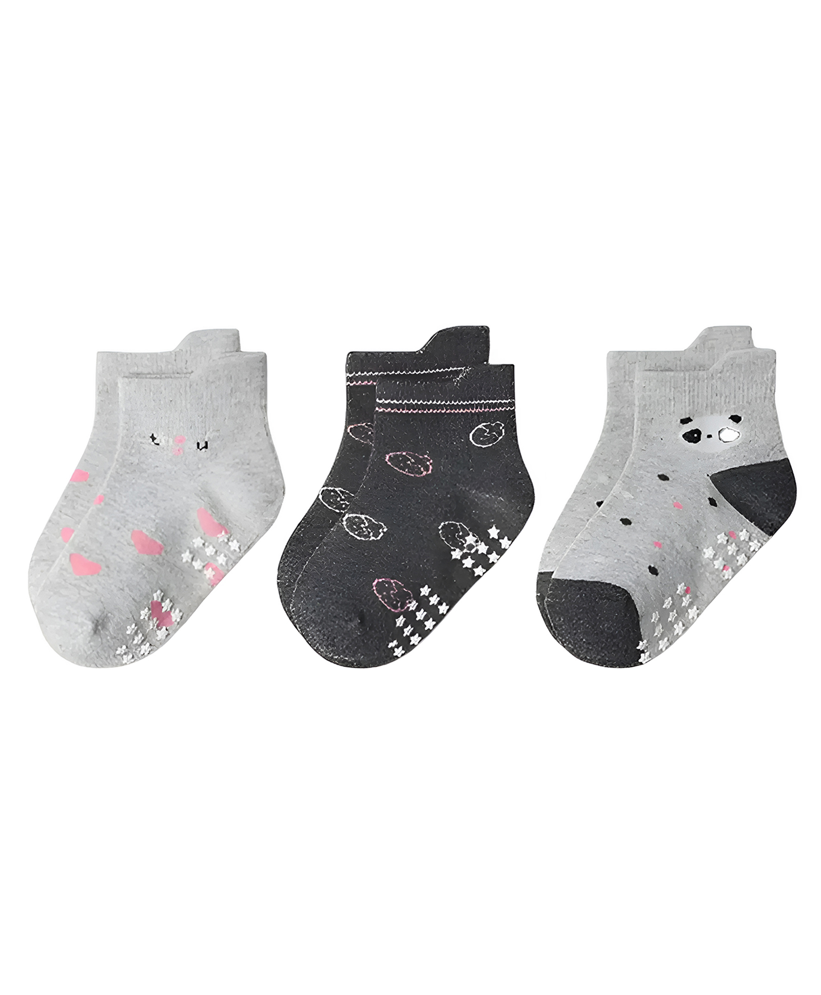 SYGA 3 Pairs Cotton Heart and Panda Print Socks - Multi colour-picture-22