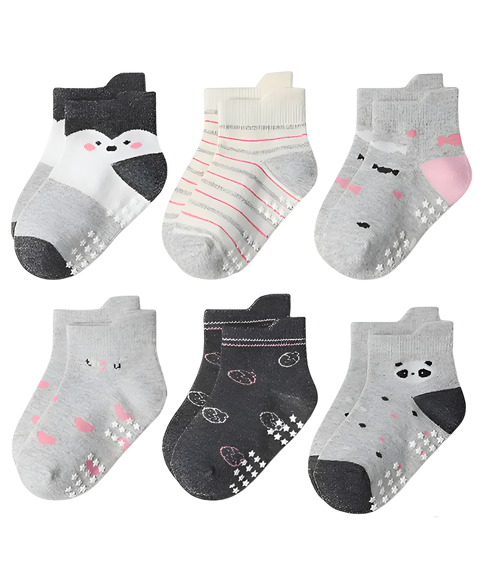 SYGA 6 Pairs Cotton Strip and Panda Print Socks - Multi colour-picture-13
