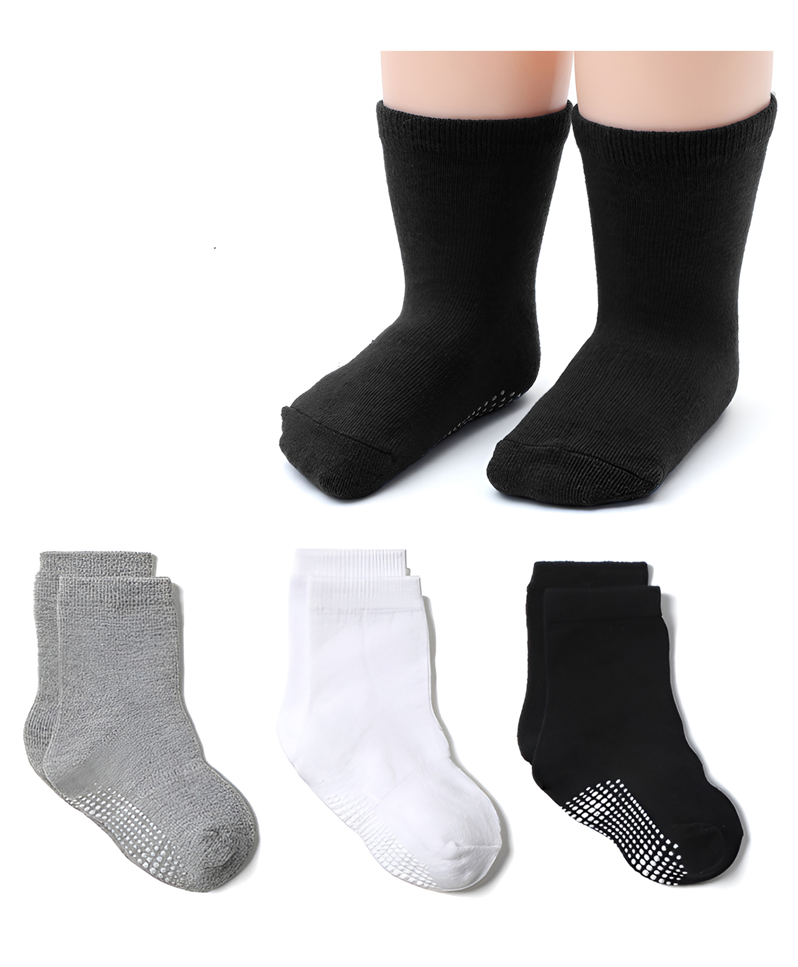 SYGA Pack of 3 Cotton Solid Socks - Grey White & Black-image-32