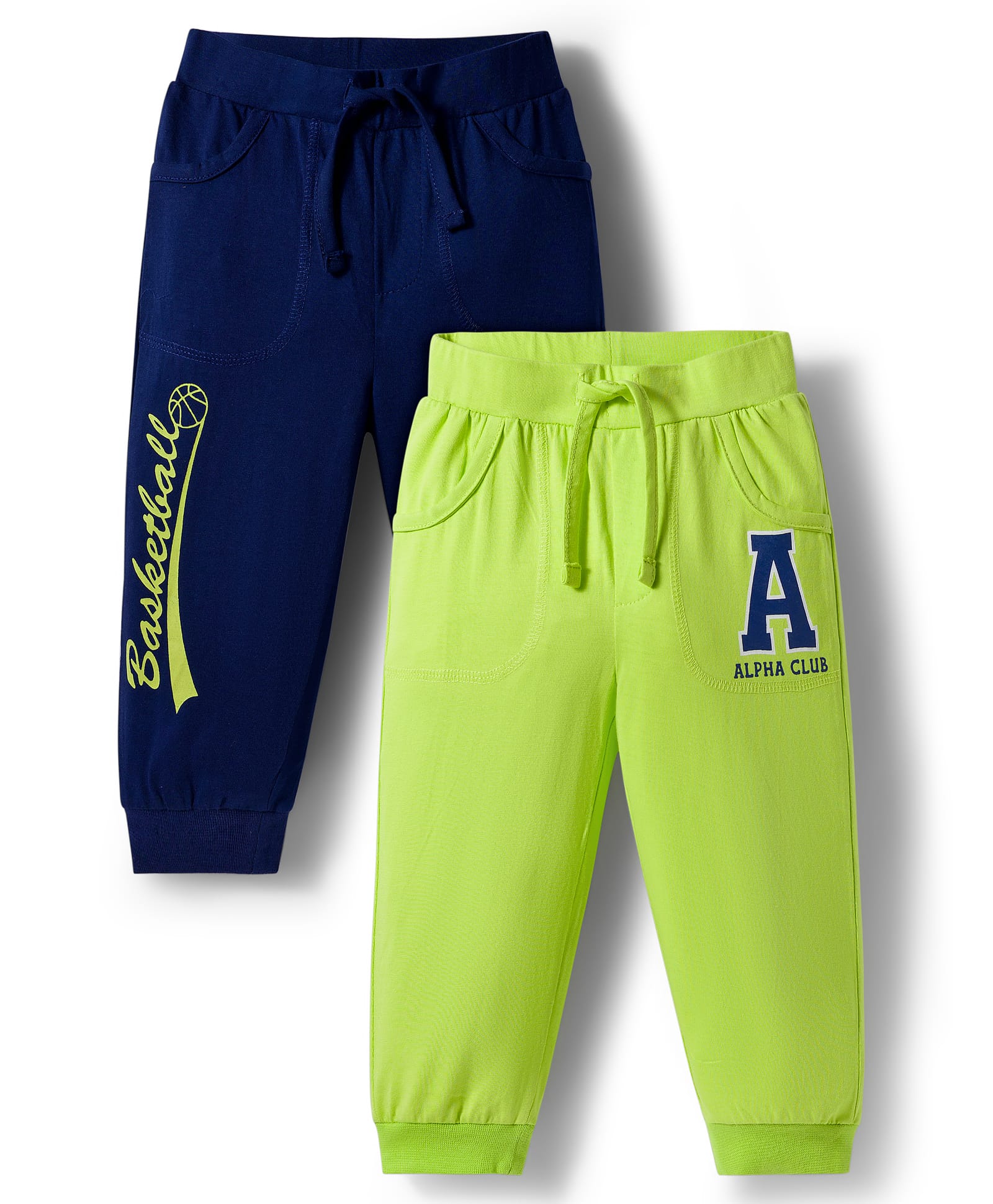 Doodle Poodle 100% Cotton Knit Full Length Lounge Pant With Text Print Pack Of 2 - Navy Blue & Lime Green-picture-32