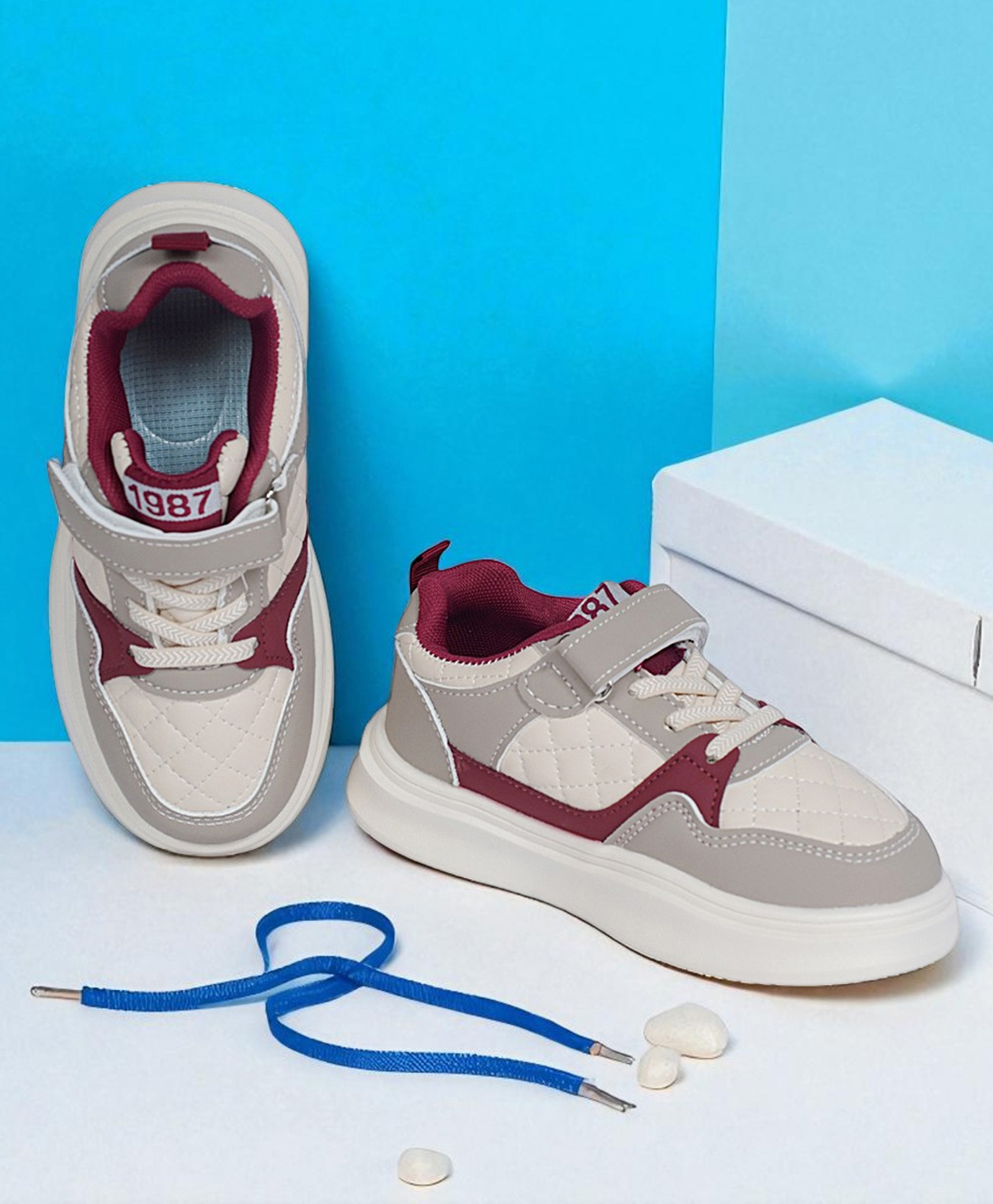 TRUFFLE COLLECTION Colour Blocked WIth Lace Up & Velcro Closure Shoes - Red-image-40