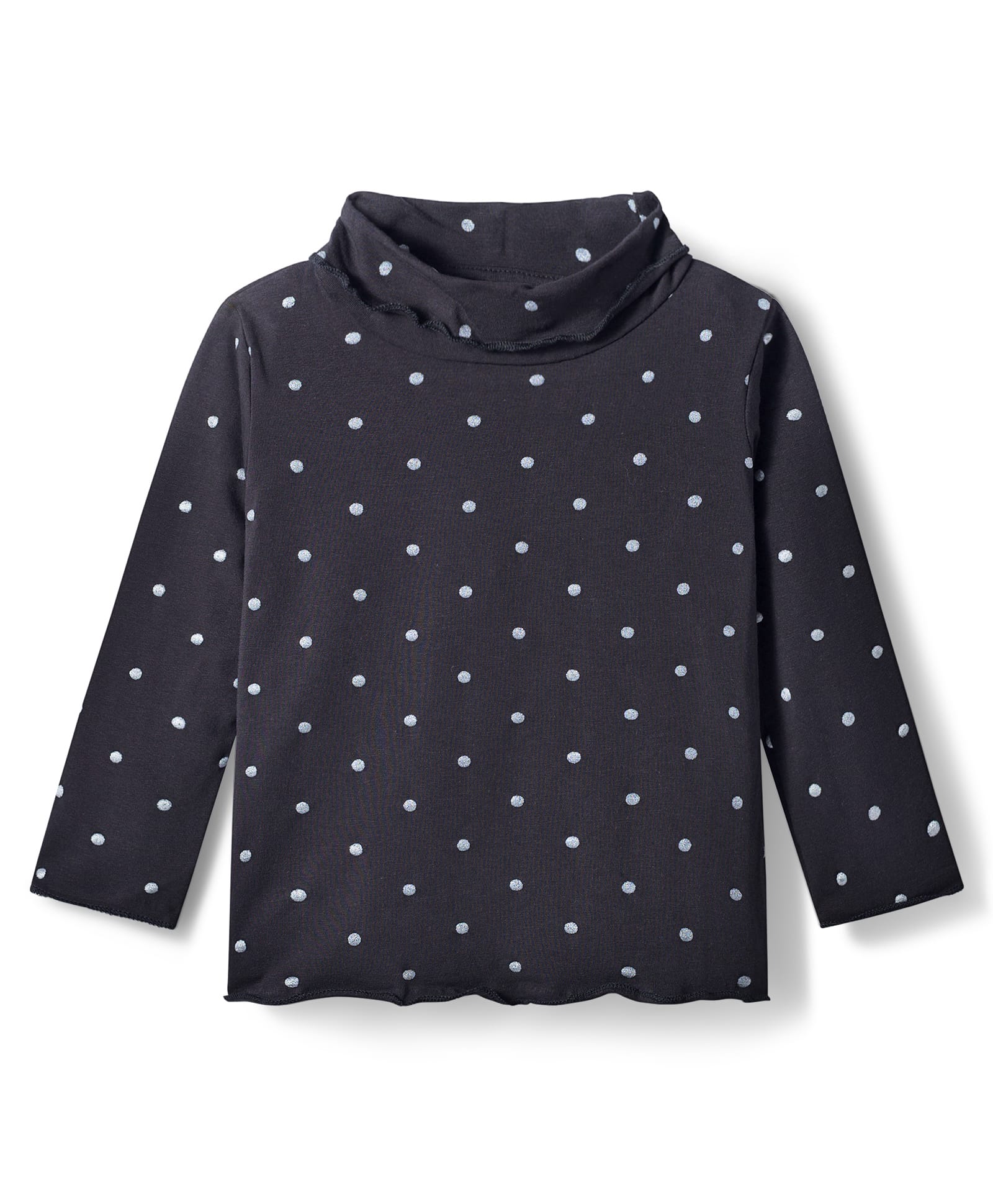Babyhug Knit Full Sleeves Turtle Neck Winter T-Shirt With Polka Dots - Black-image-0