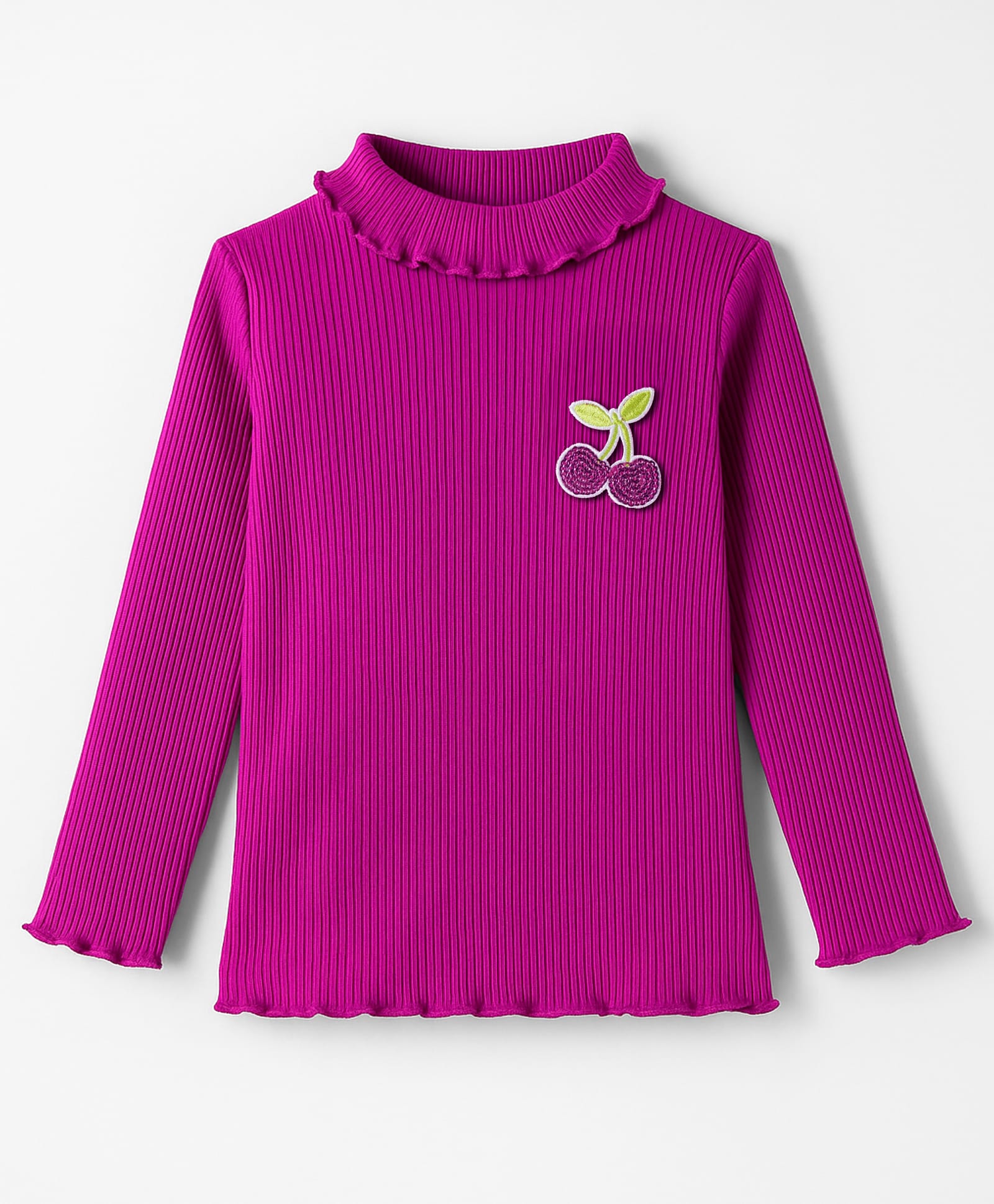 Babyhug Single Jersey Knit Full Sleeves Turtle Neck Winter T-Shirt with Cherry Embroidery - Violet-image-49