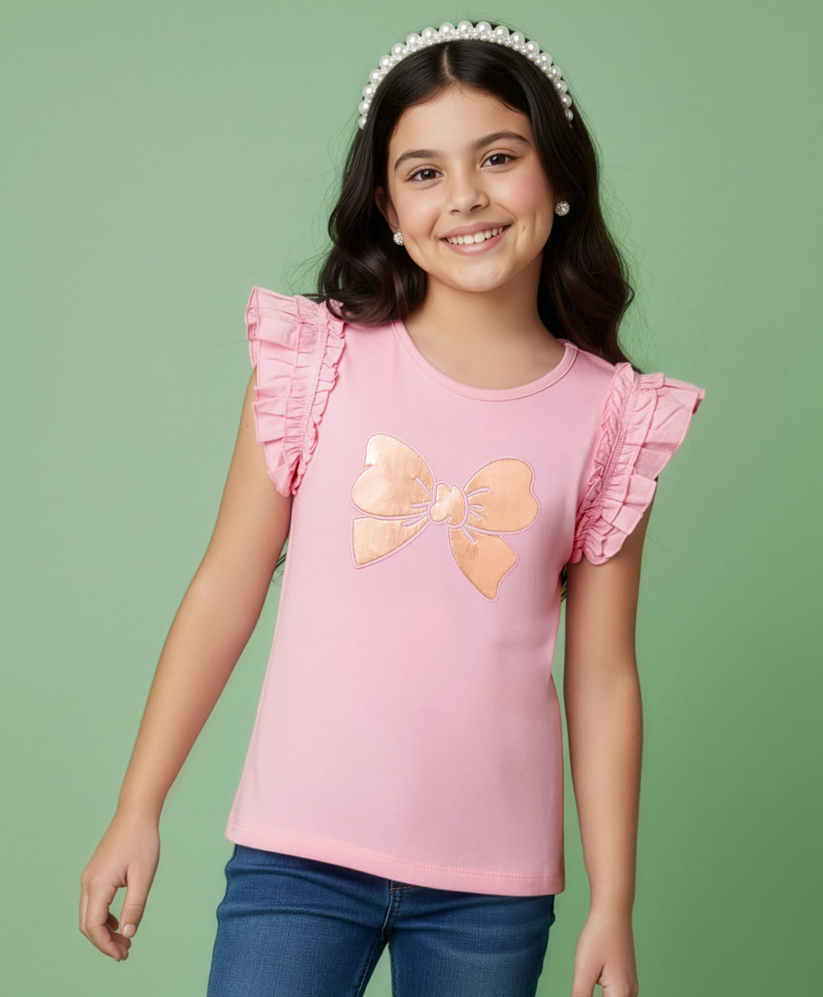 Pine Kids Cotton Knit Frill Sleeves Top With Butterfly Embriodery - Pink-picture-16