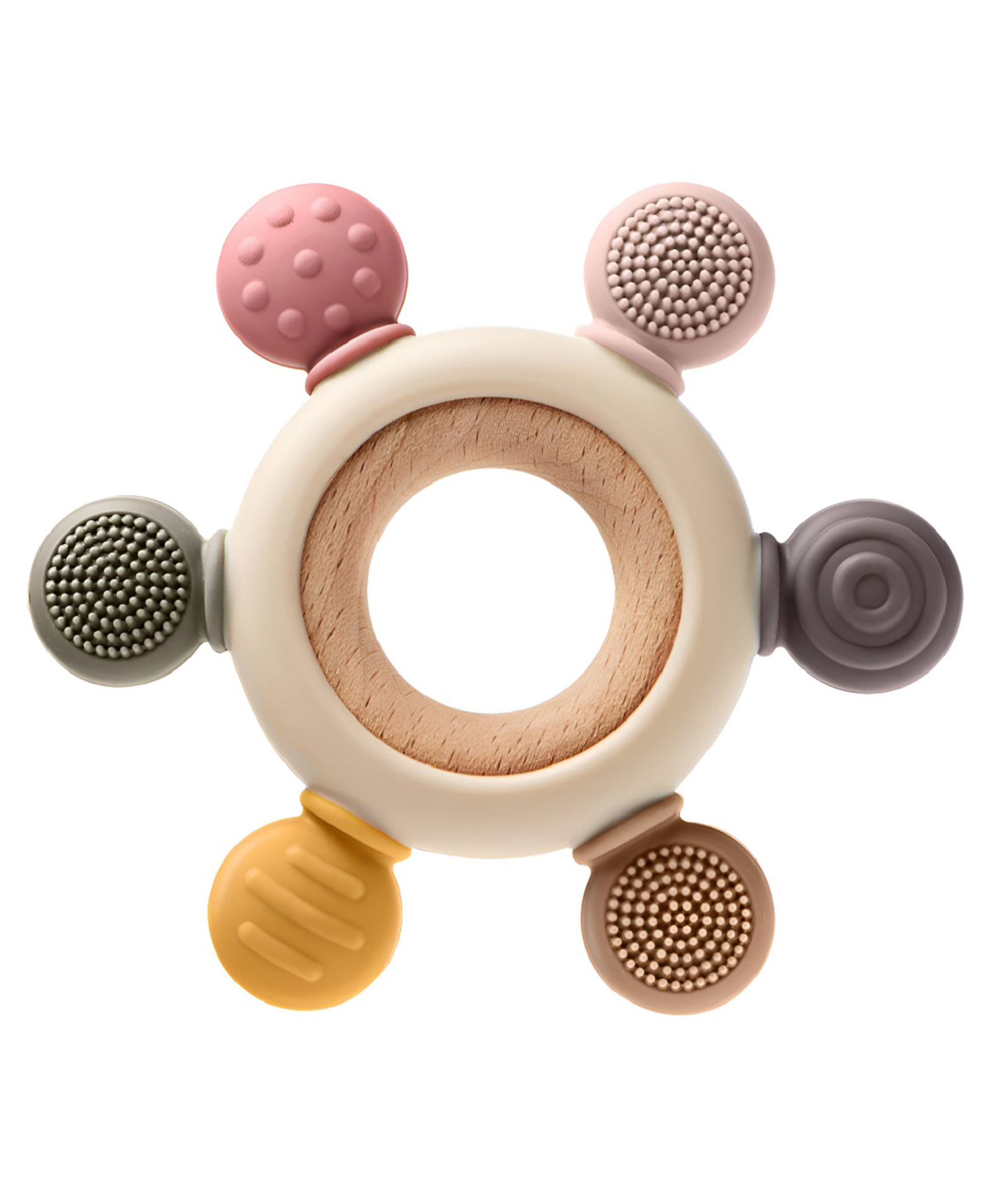 VELLIQUE Baby Teether with Wooden Ring & Silicone Teething Toys - 0m+ (Wooden Silicone Teether)