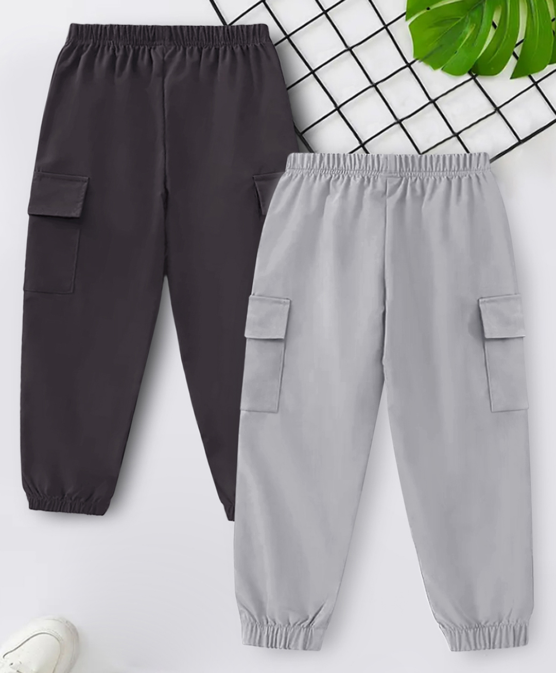 Trampoline Cotton Blend Knit Pack Of 2 Solid Joggers - Charcoal & Light Grey-image-36