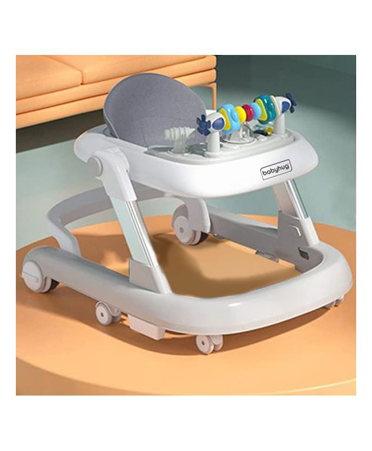 Babyhug 2 in 1 Baby Walker with Anti Fall Protection & Adjustable Height-Grey| Push Walker| Rear Wheels with Speed Control| Soft Padded Seat| Smooth Swivel Wheels| Musical Toy Tray with Engaging Toys-image-33