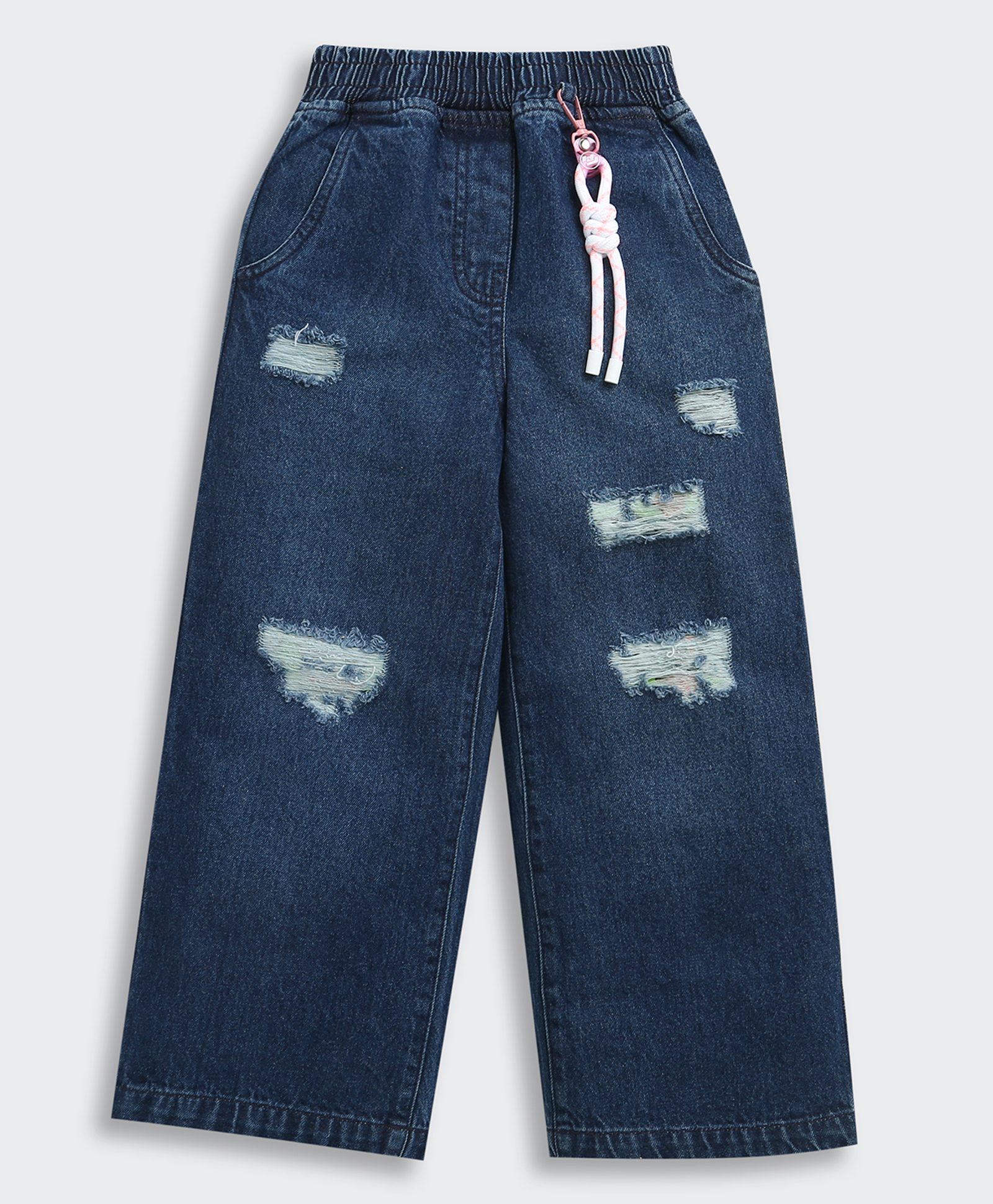 Tiny Girl Denim Distressed Jeans With Keychain Set - Dark Blue-image-38