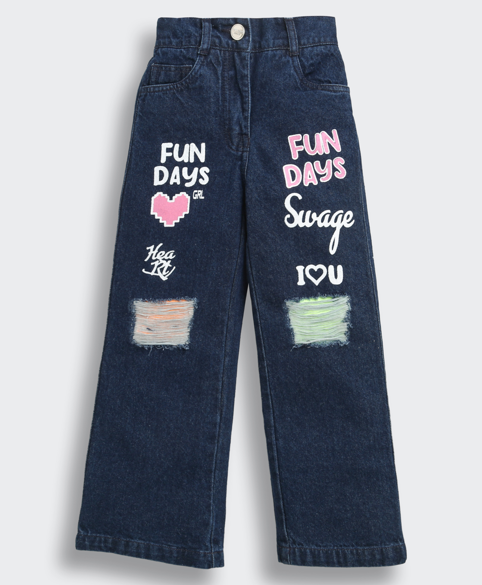 Tiny Girl Denim Fun Days Text Printed & Distressed Jeans - Dark Blue-image-14