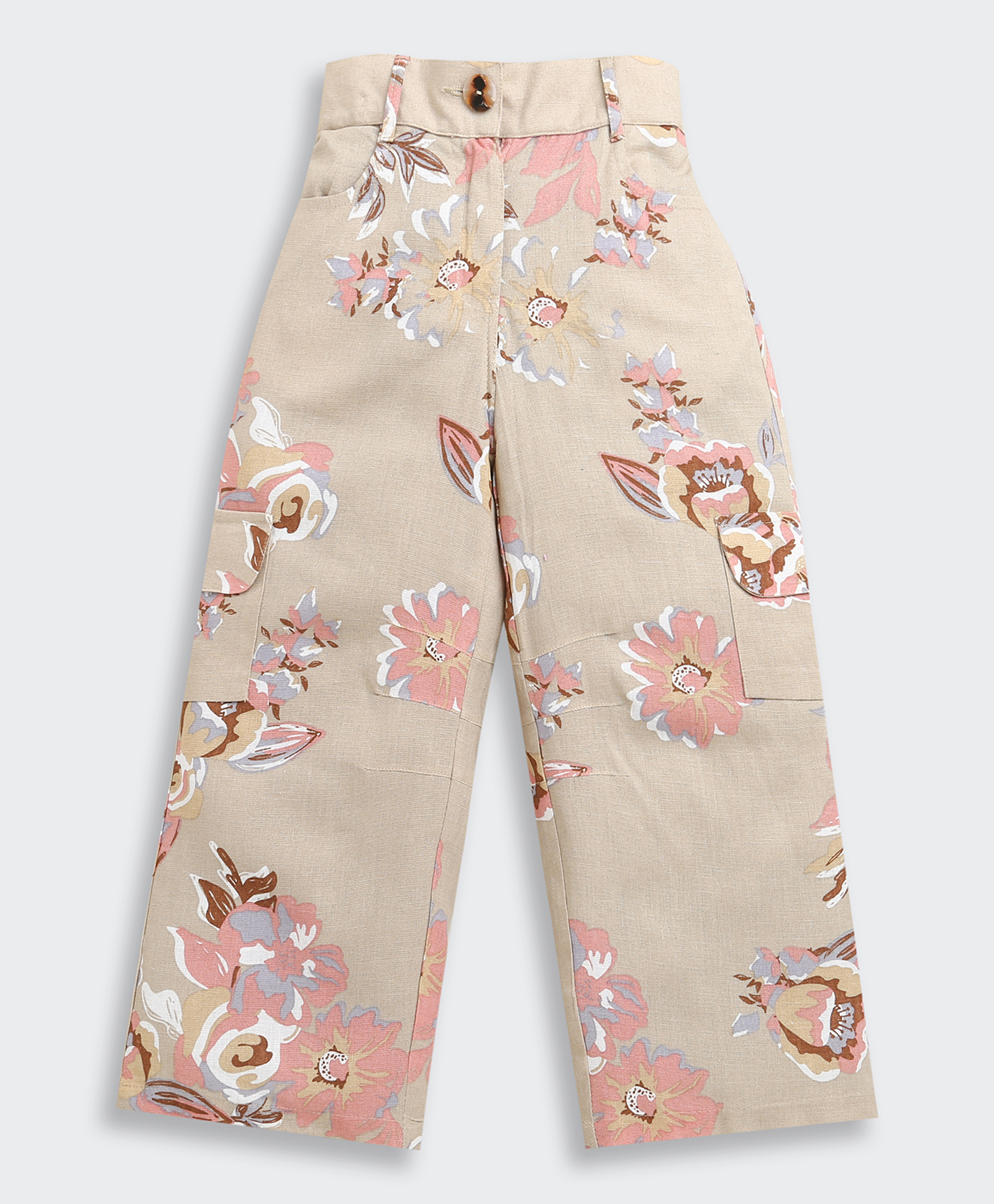 Tiny Girl 100% Cotton Woven Floral Printed Pant - Fawn-image-30
