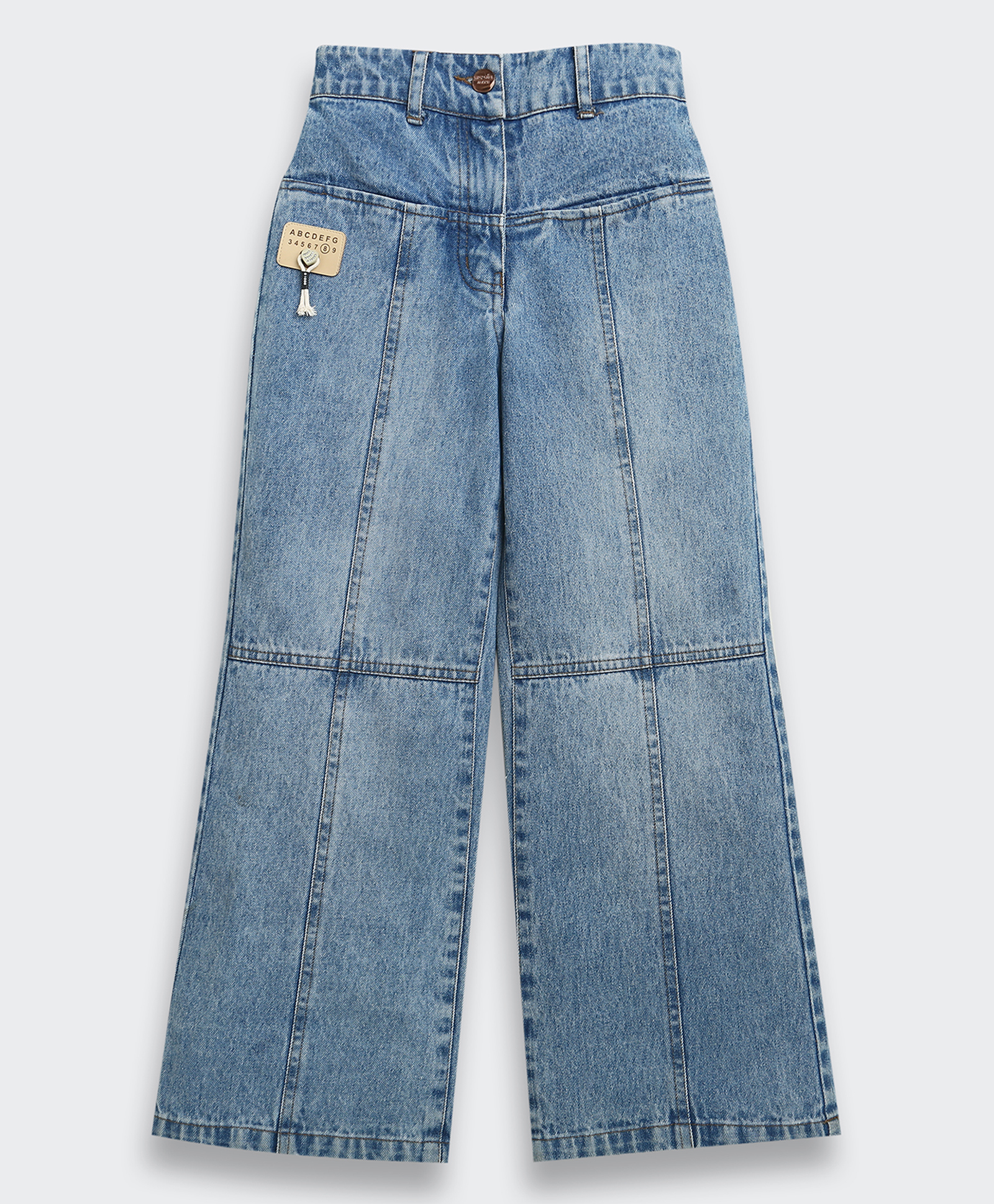 Tiny Girl Denim Woven Alphabets Patch Detailed Wide Legged Jeans - Blue-picture-17
