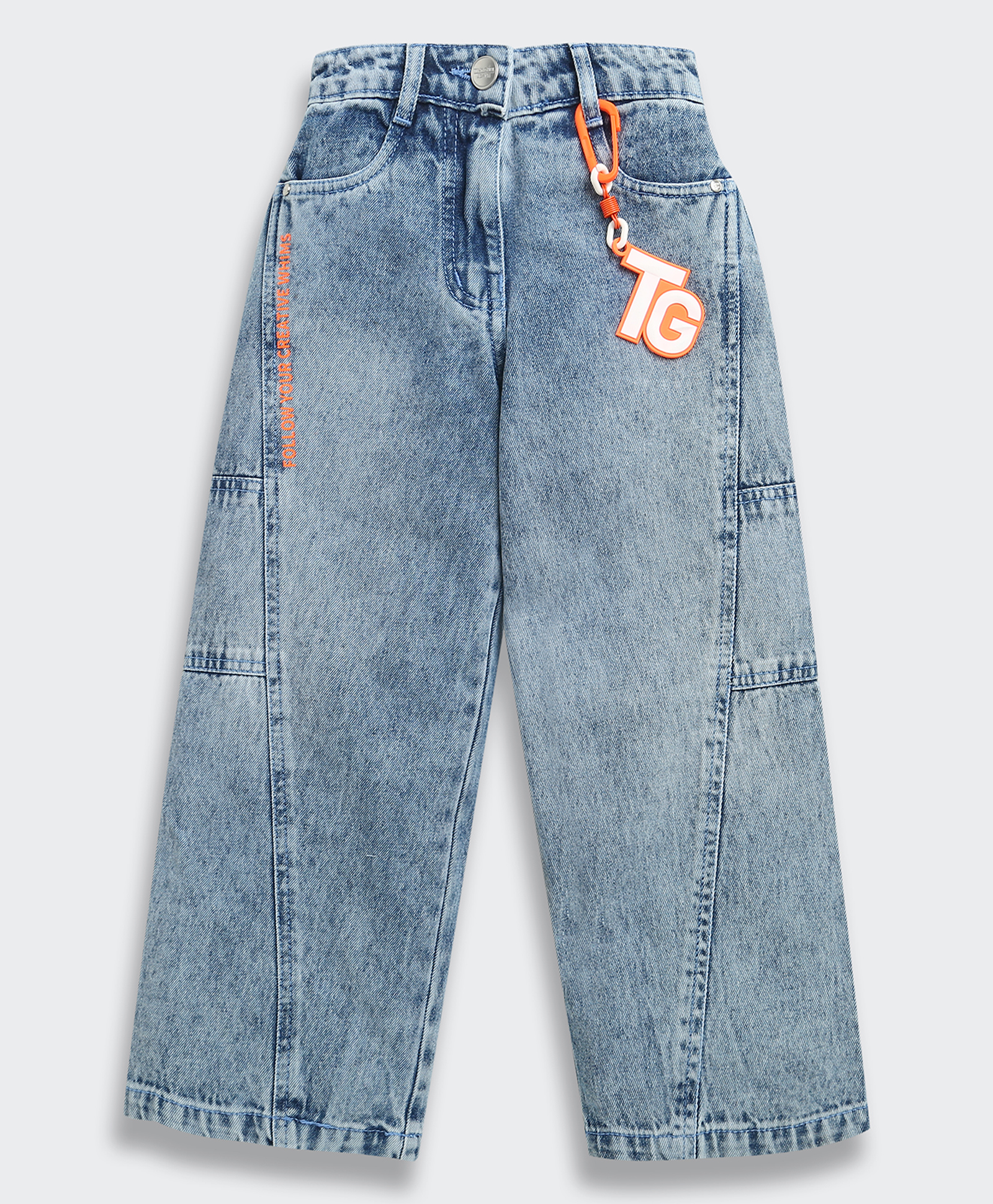 Tiny Girl Denim Woven Washed Straight Fit Jeans With Key Chain Set - Light Blue-picture-14