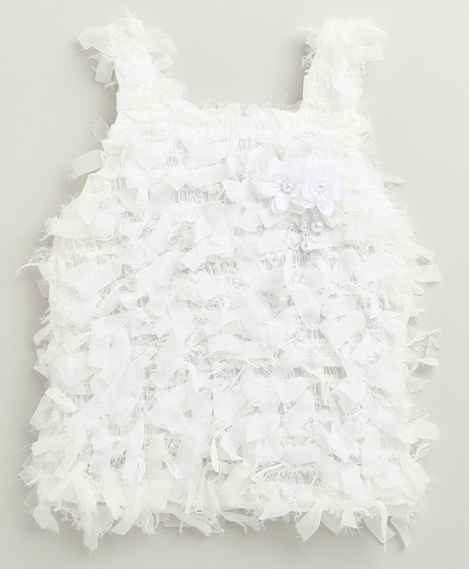 Tiny Girl Woven Sleeveless Floral Applique & Fur Detailed Top - White-picture-31