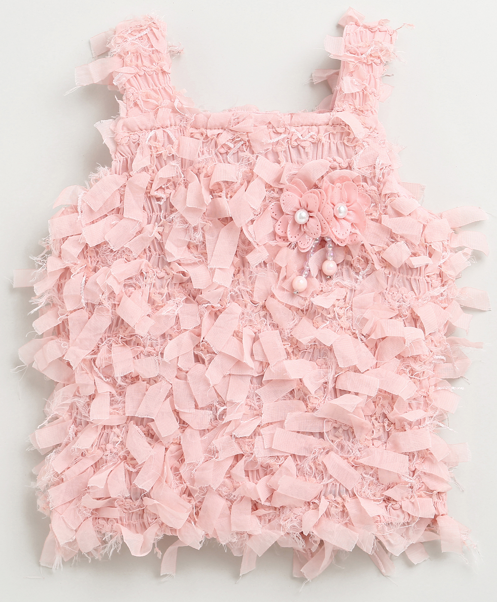 Tiny Girl Woven Sleeveless Floral Applique & Fur Detailed Top - Peach-picture-29