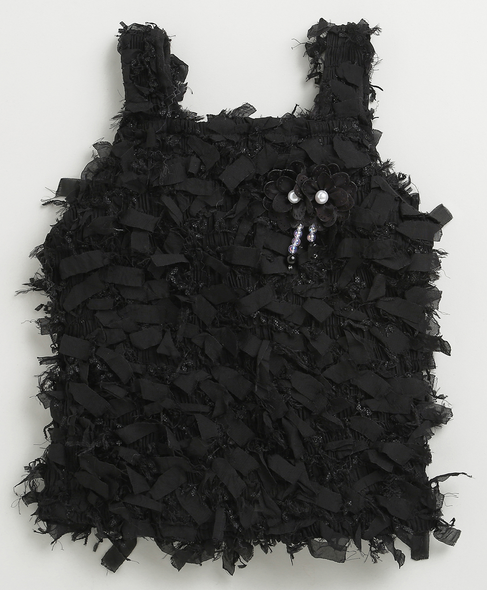 Tiny Girl Woven Sleeveless Floral Applique & Fur Detailed Top - Black-picture-28