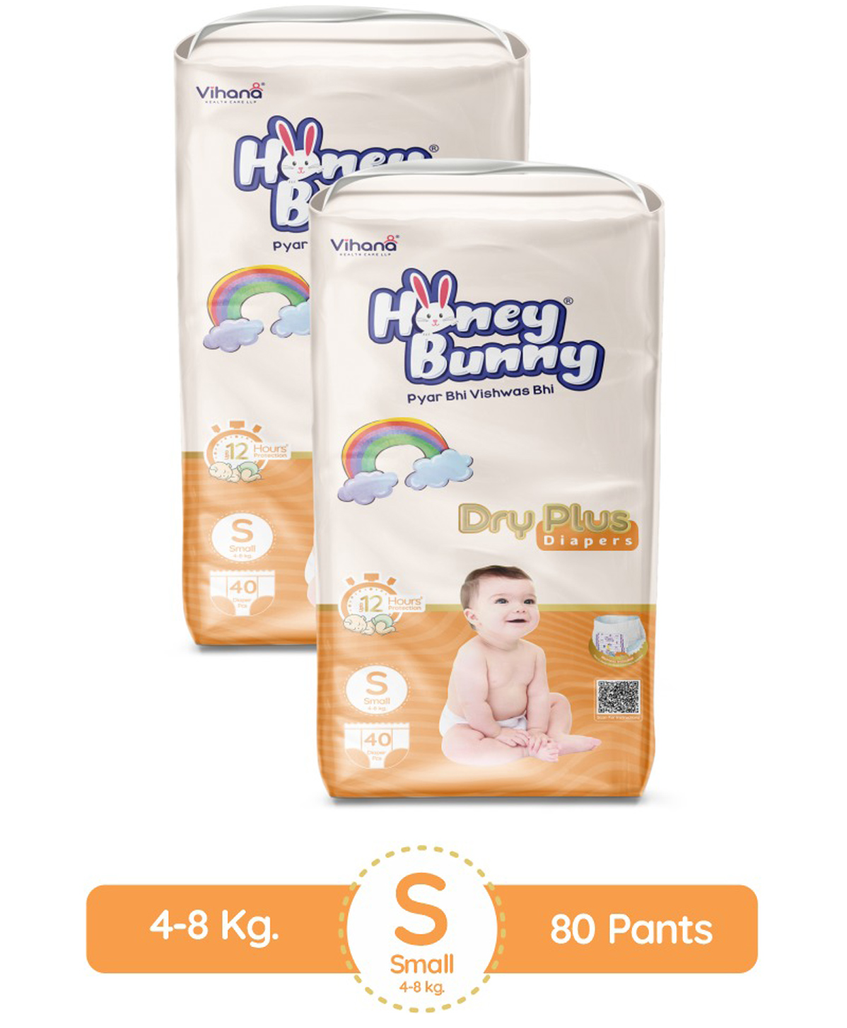 Honey Bunny Everyday Baby Pants Diapers with Wetness Indicator, Silky Soft - Bubble sheet, Small -(40 pcs) ( Pack of 2 ) - S (80 pcs)-image-38