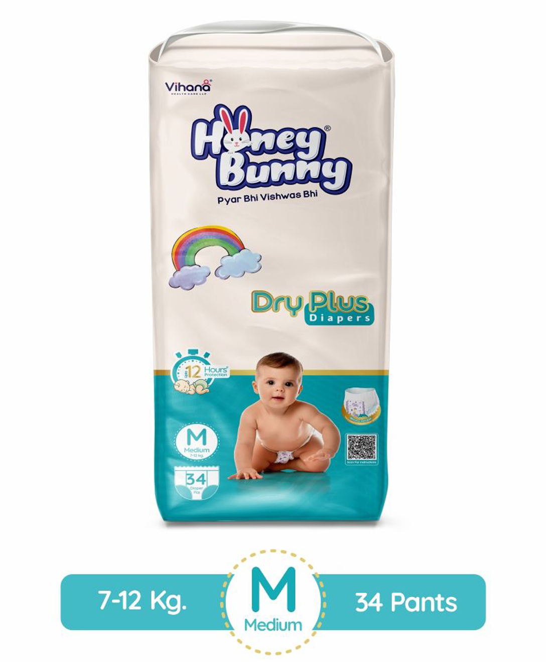 Honey Bunny Everyday Baby Pants Diapers with Wetness Indicator, Silky Soft - Bubble sheet, Medium - (7-12 kgs) Pack of 34 (Medium)-image-35