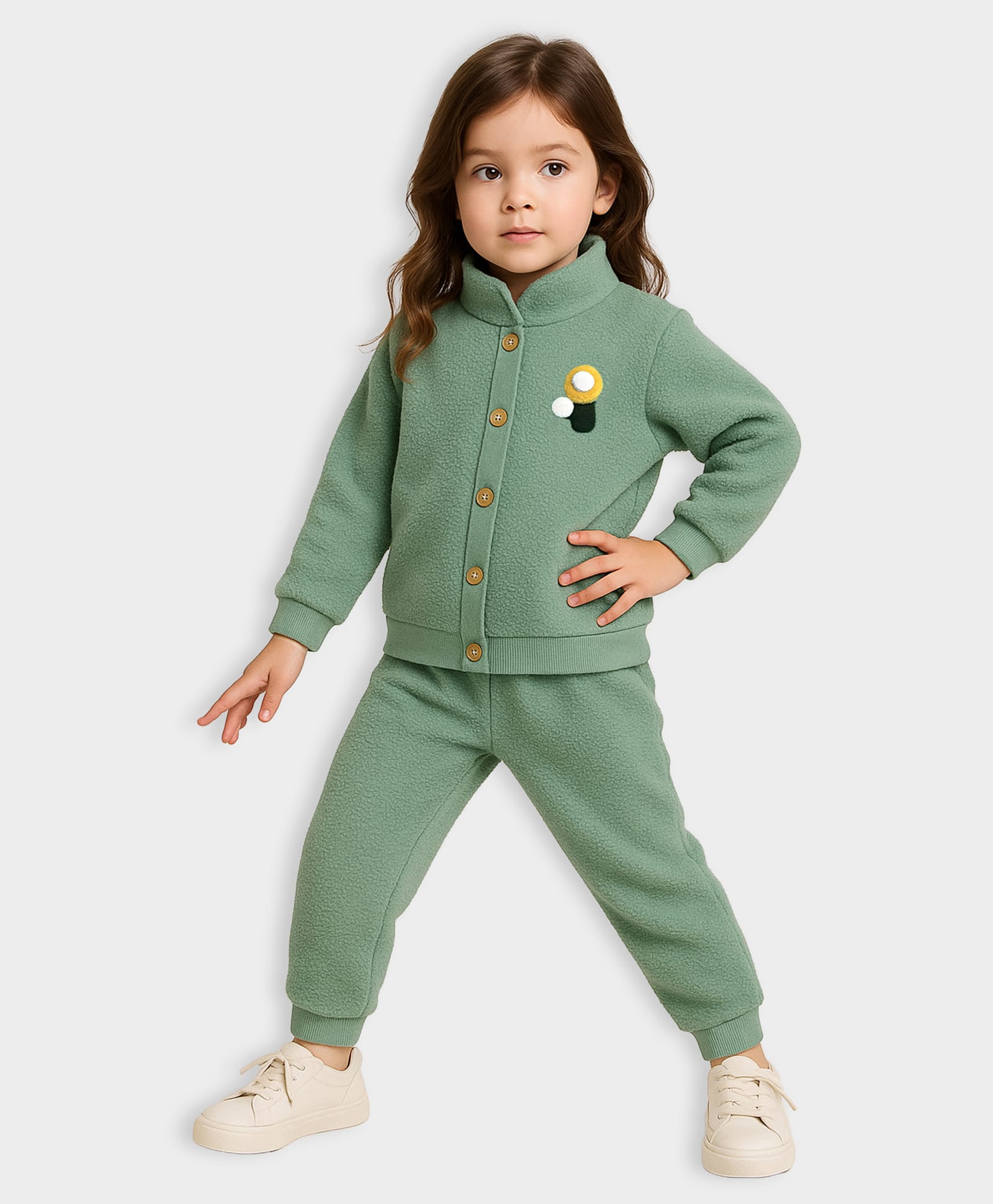 Mi Arcus Full Sleeves Knit Mushroom Applique Detailed Sweater & Joggers Set - Green-image-46