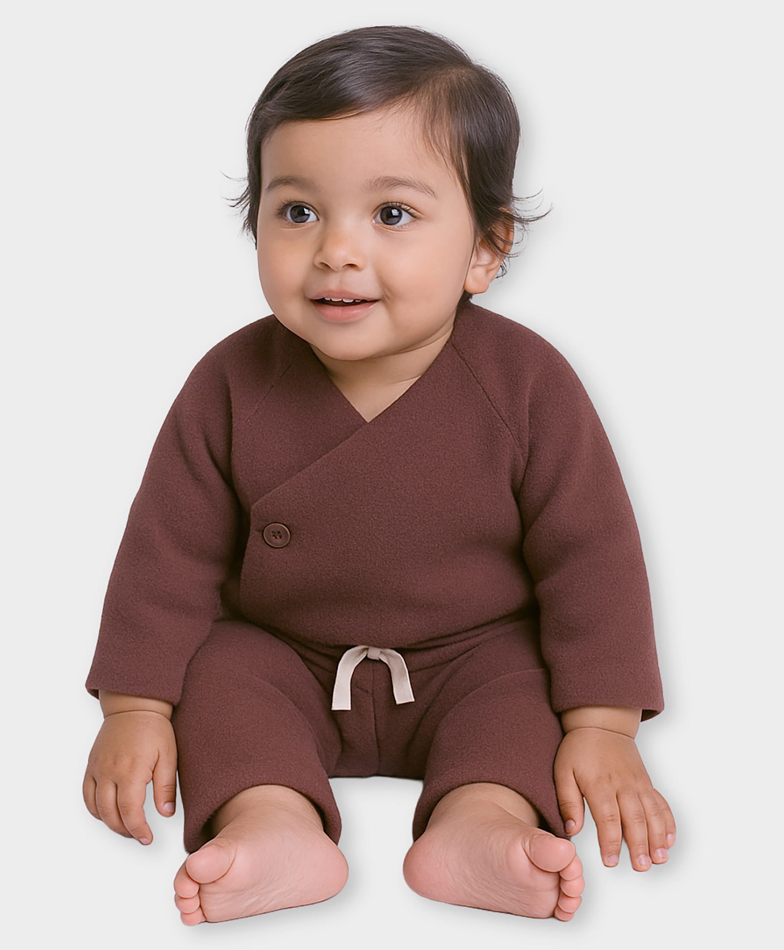 Mi Arcus Knit Full Sleeves Solid Tee & Joggers Set - Brown-picture-29