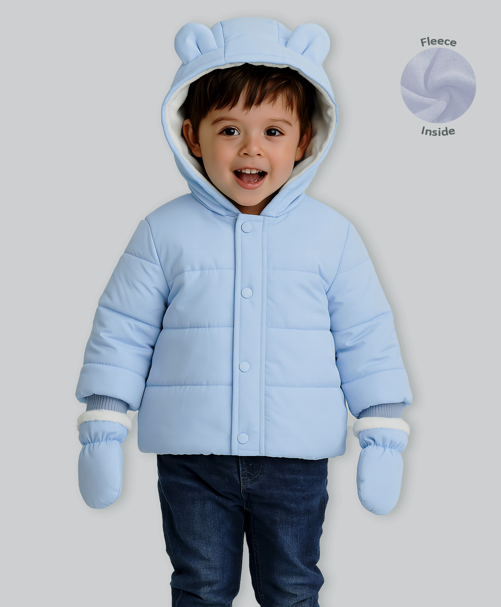 Mi Arcus Woven Full Sleeves Solid Puffer Jacket With Mitten Set - Blue-picture-26