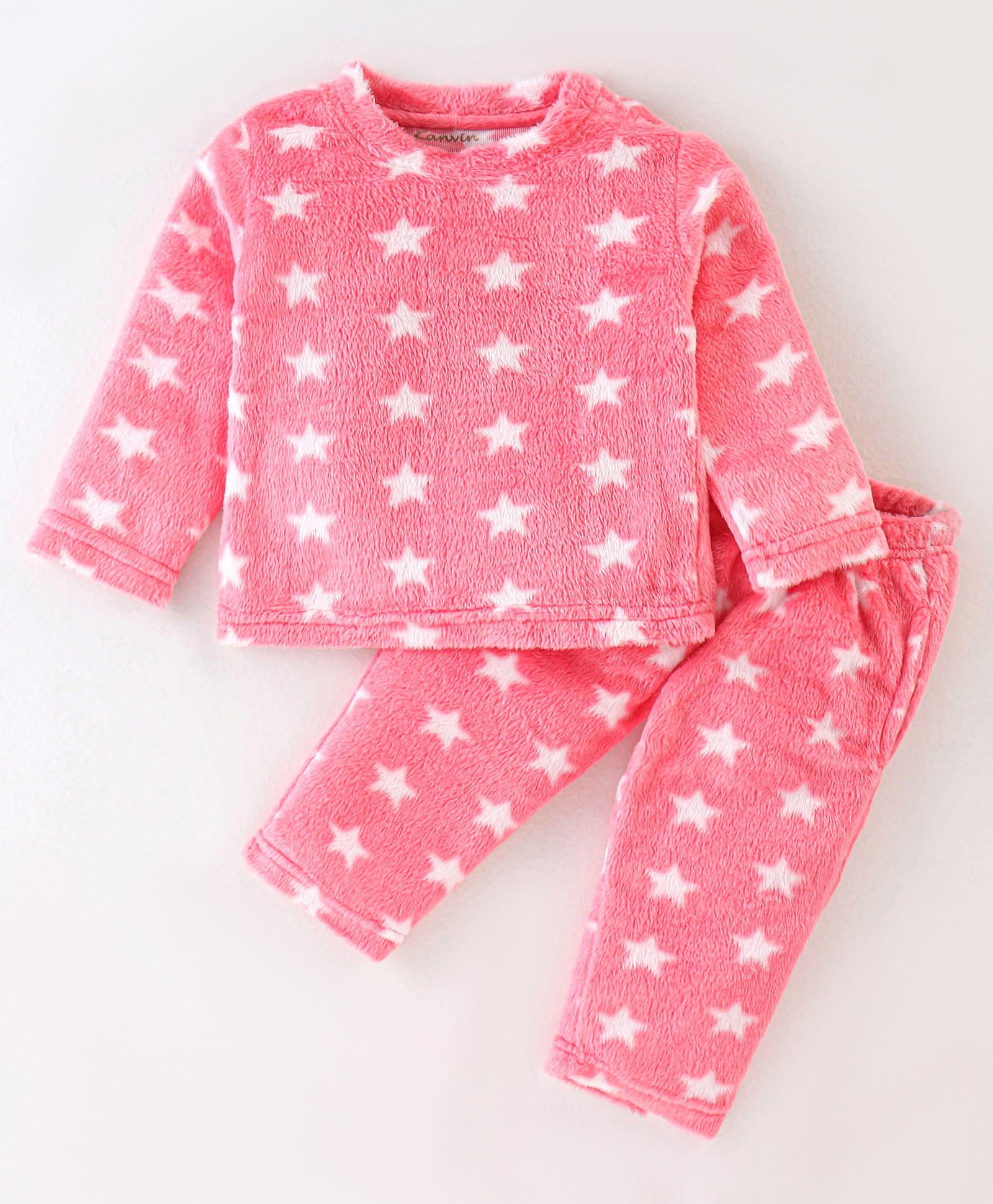 Kanvin Velour Full Sleeves Co-ord Winter Night Suit With Star Print - Pink-image-41