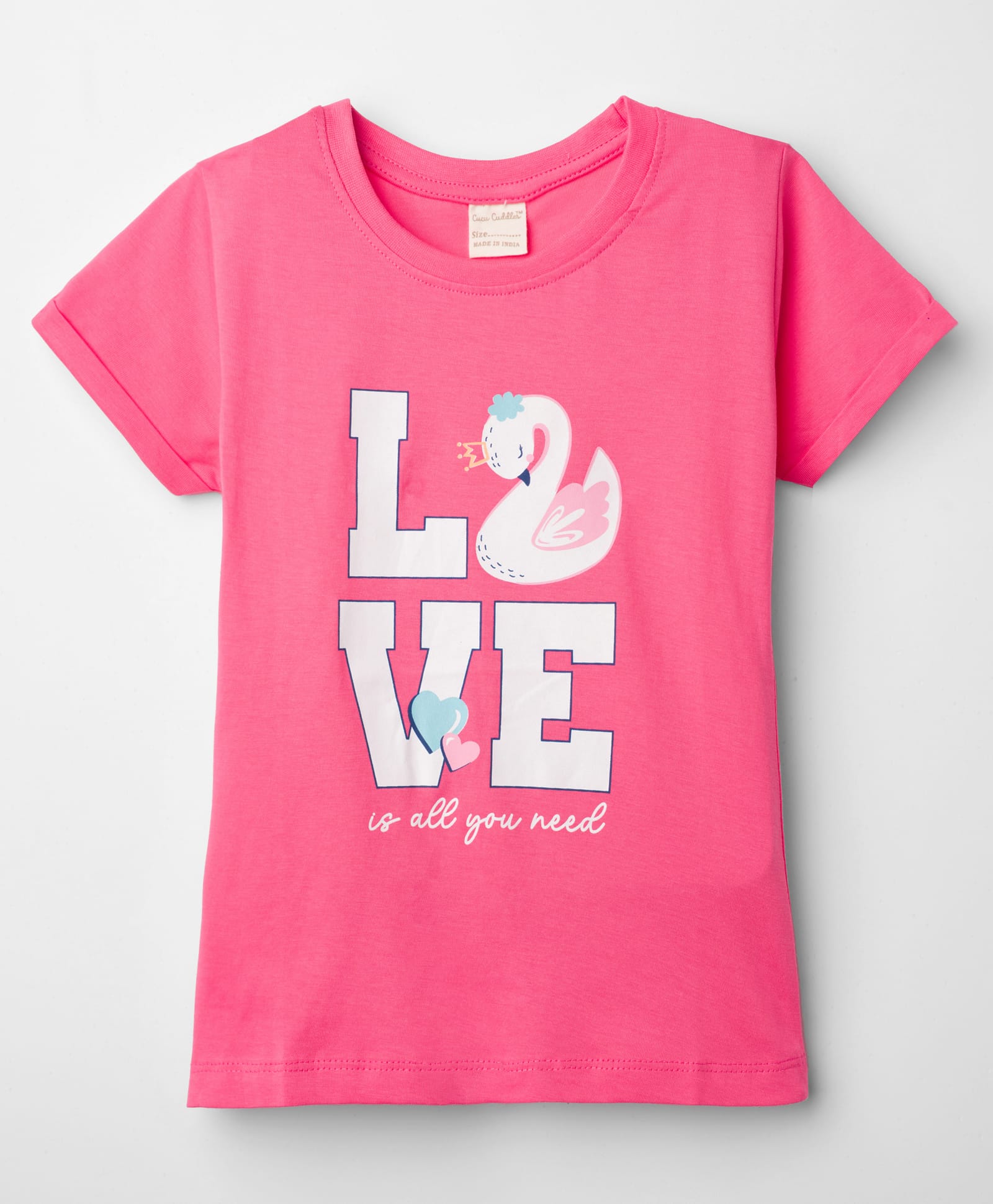 CUCUMBER Sinker Knit Half Sleeves T-Shirt with Love & Swan Text Print - Dark Pink-picture-14