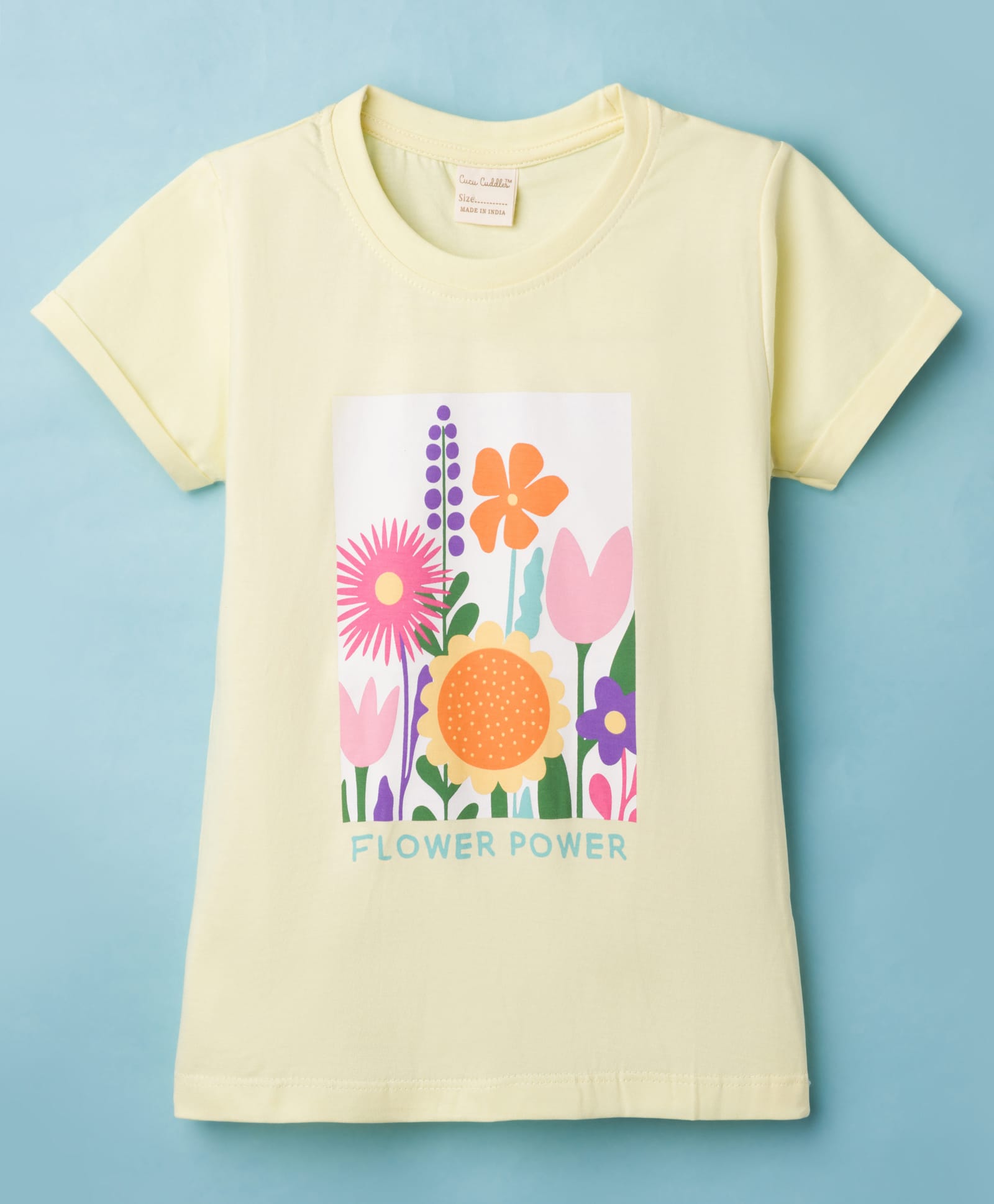 CUCUMBER Sinker Knit Half Sleeves T-Shirt with Floral Print - Lemon Yellow-picture-12