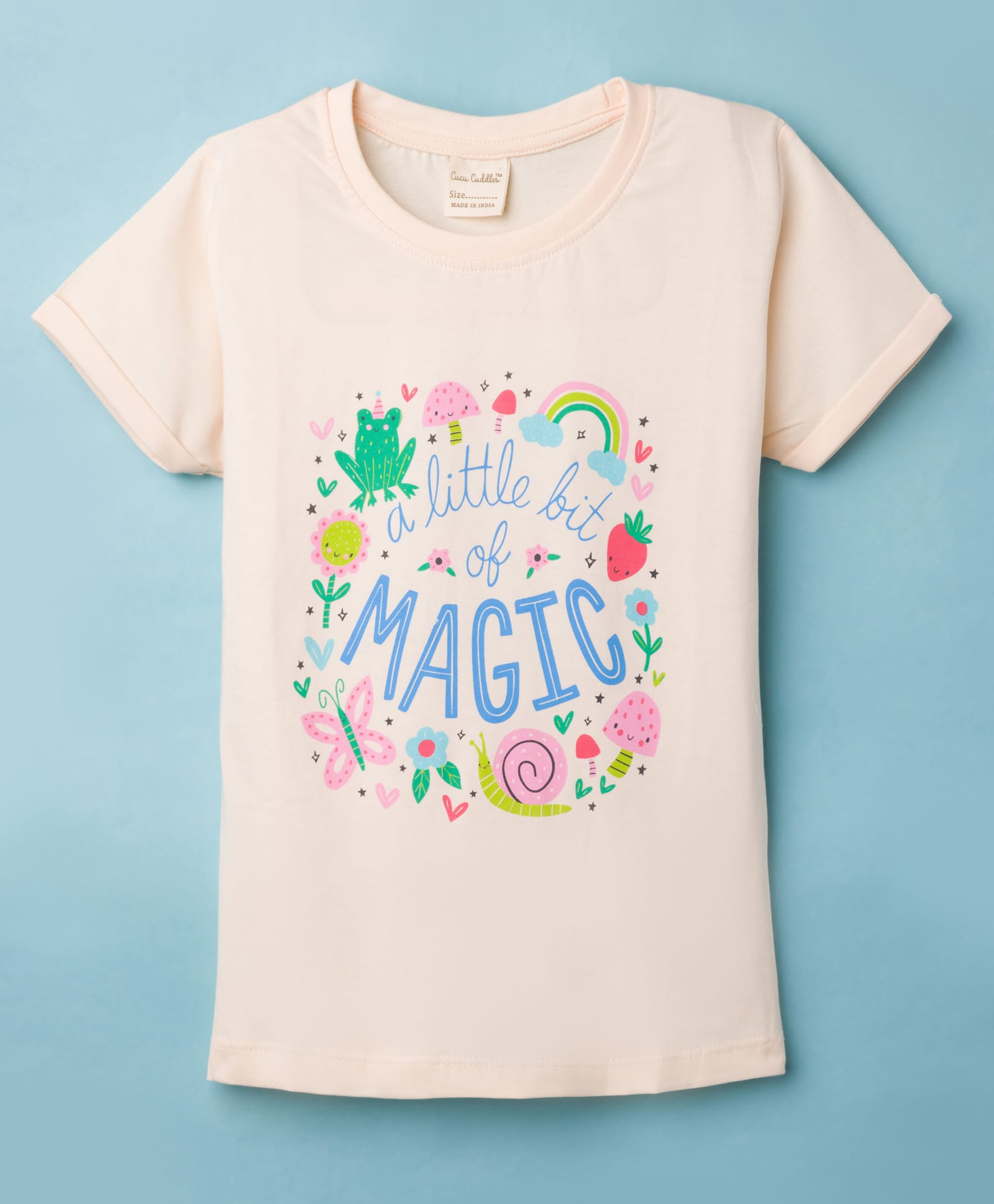 CUCUMBER Sinker Knit Half Sleeves T-Shirt with Rainbow Print - Light Pink-picture-21