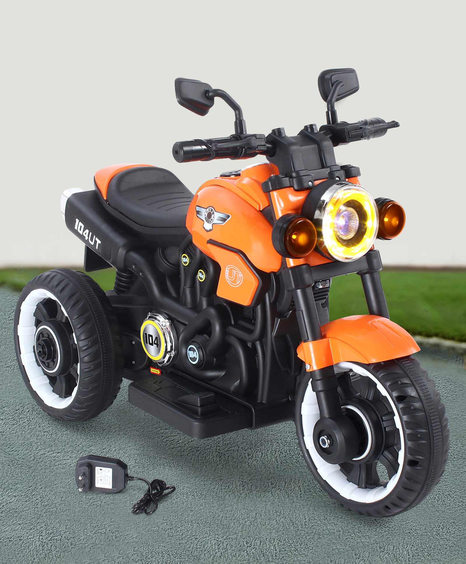 fab n funky Hawk Three Wheel Battery Operated Ride on Bike with Music & Lights - Orange| Foot Accelerator| Toy for 18 months to 5 Year Boys & Girls| LED Lights| Rechargeable Battery| Safe Speed-picture-37