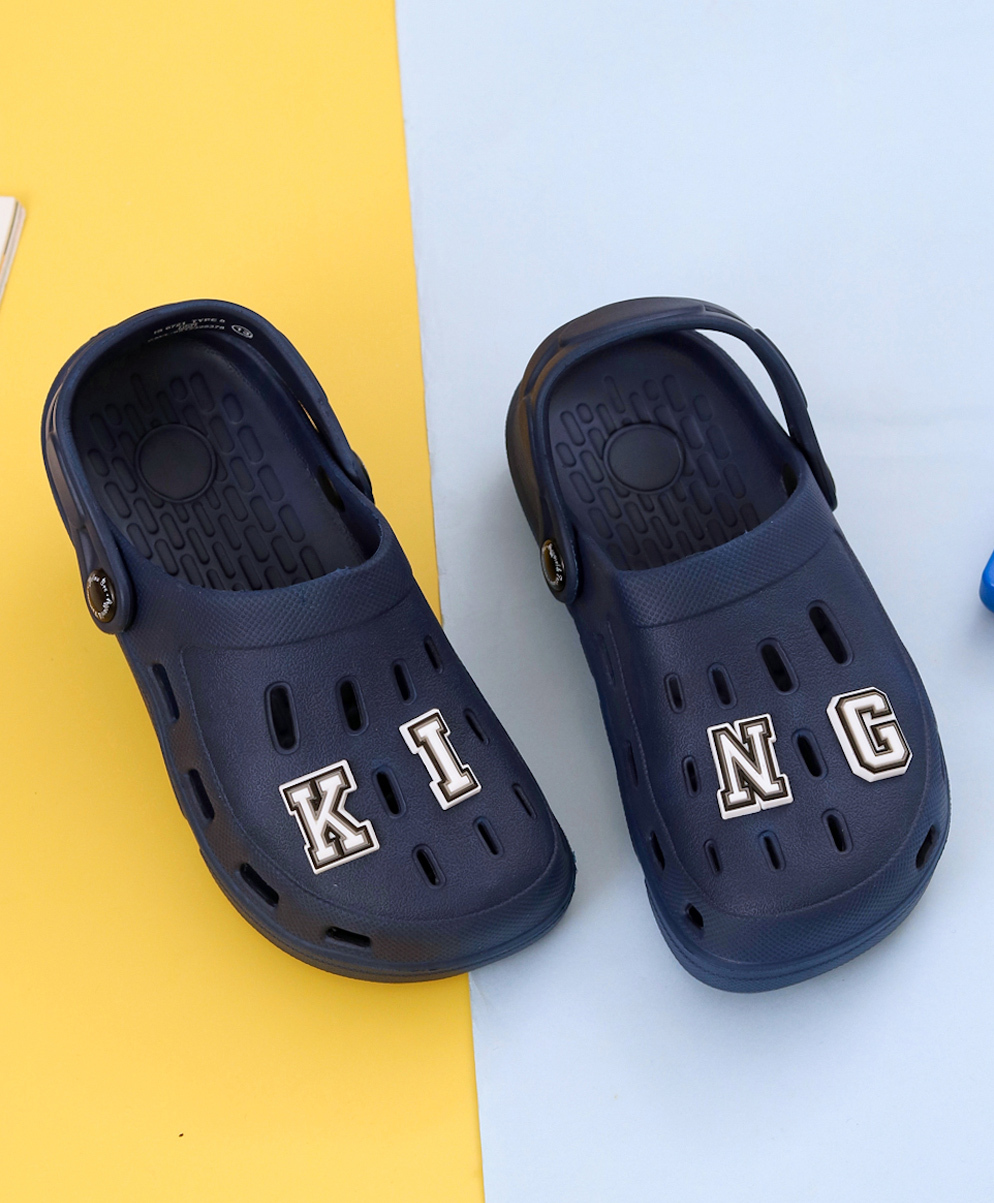 Yellow Bee Solid Perforated Clogs With King Text Charms - Navy Blue-picture-27