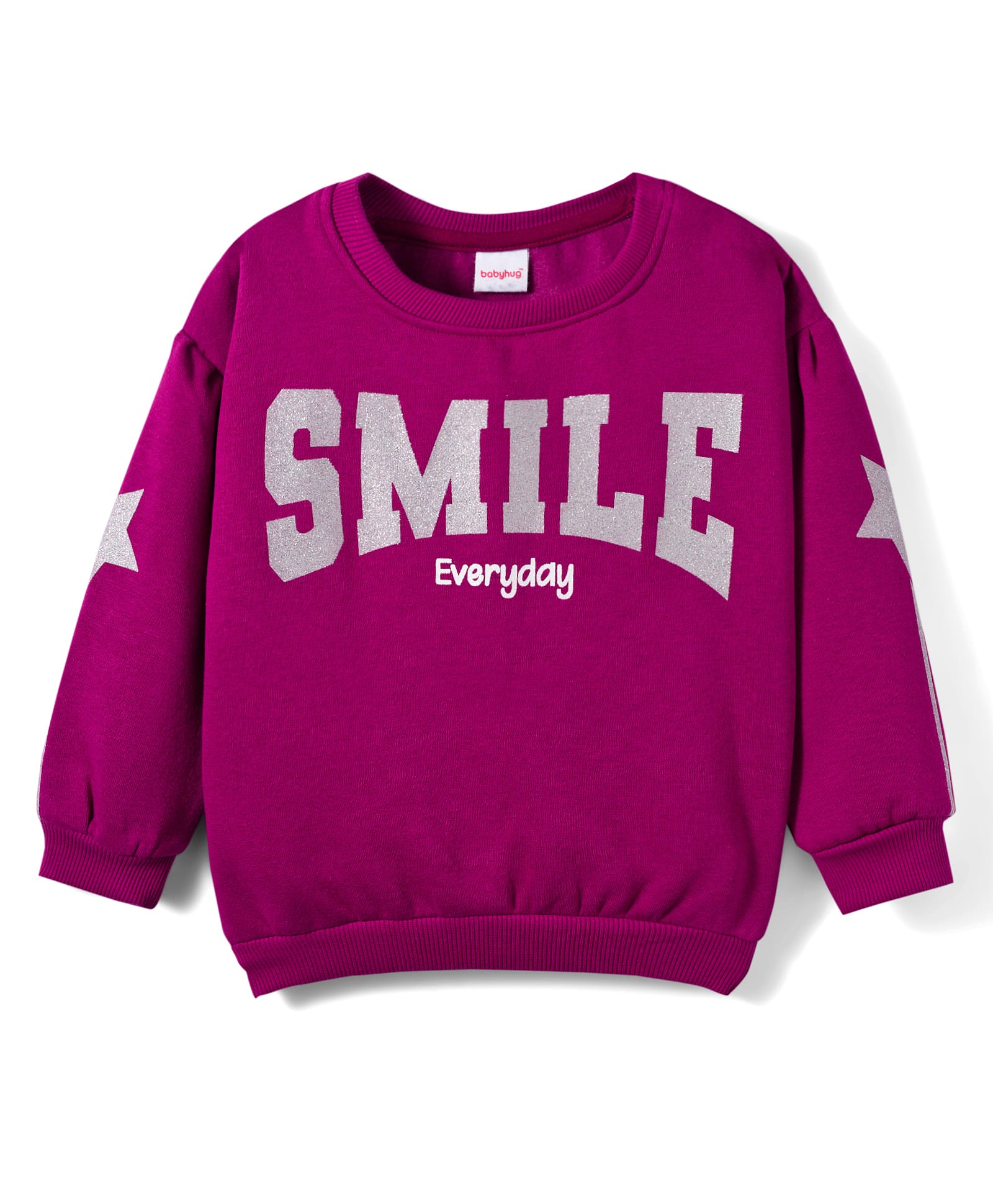 Babyhug Fleece Knit Full Sleeves Sweatshirt With Smile Print - Purple