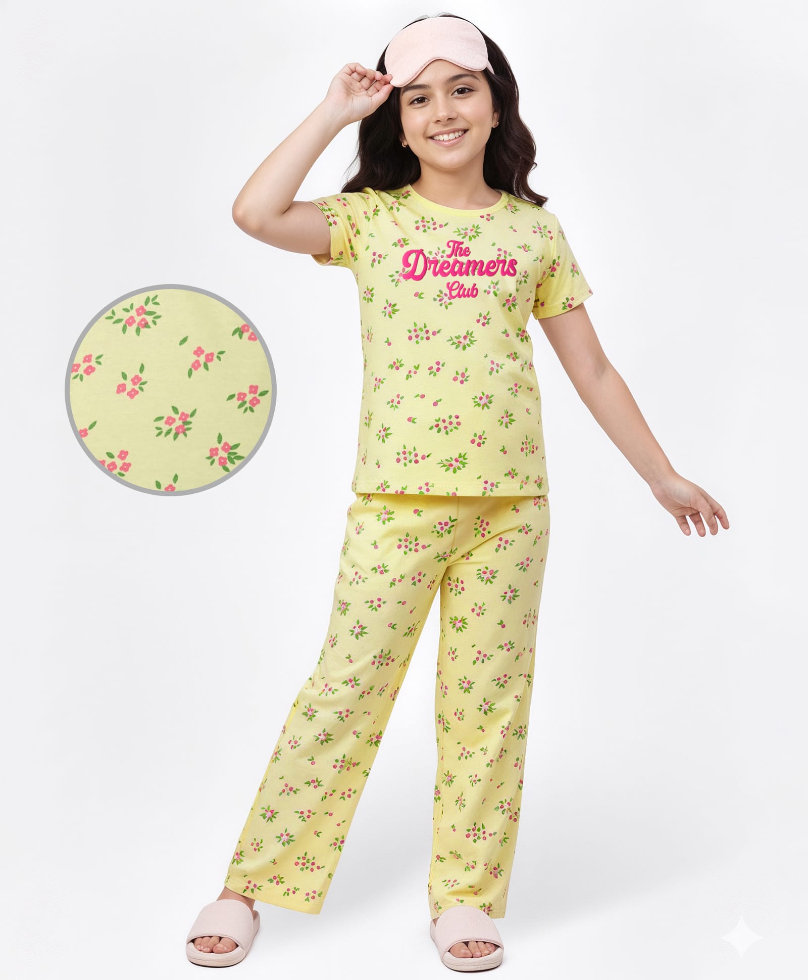 Pine Kids Cotton Knit Half Sleeves Co-ords Night Suit With Floral Print - Yellow-picture-33