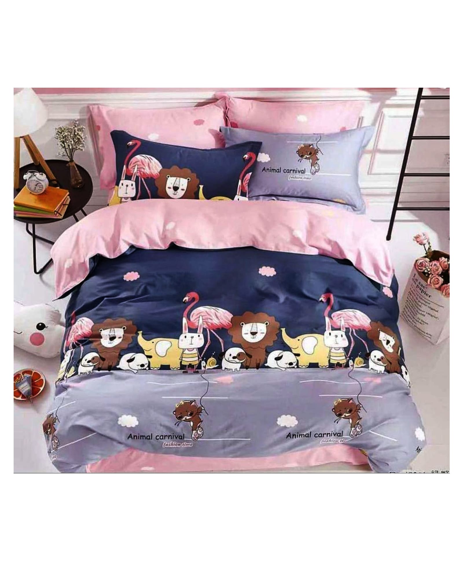 BhaiJi Bedsheets Glace Cotton AC Comforter Bed Sheet Bedding Set Double Bed With 2 Pillow Covers Kids Cartoon Prints - Animal Carnival-image-18
