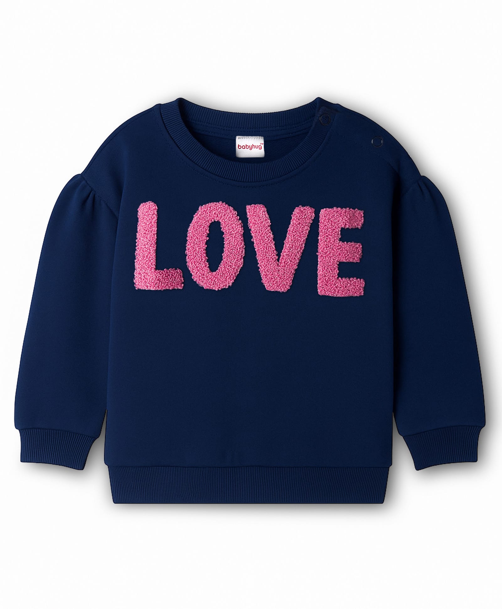 Babyhug Terry Knit Full Sleeves Sweatshirt With Love Embroidery - Navy Blue