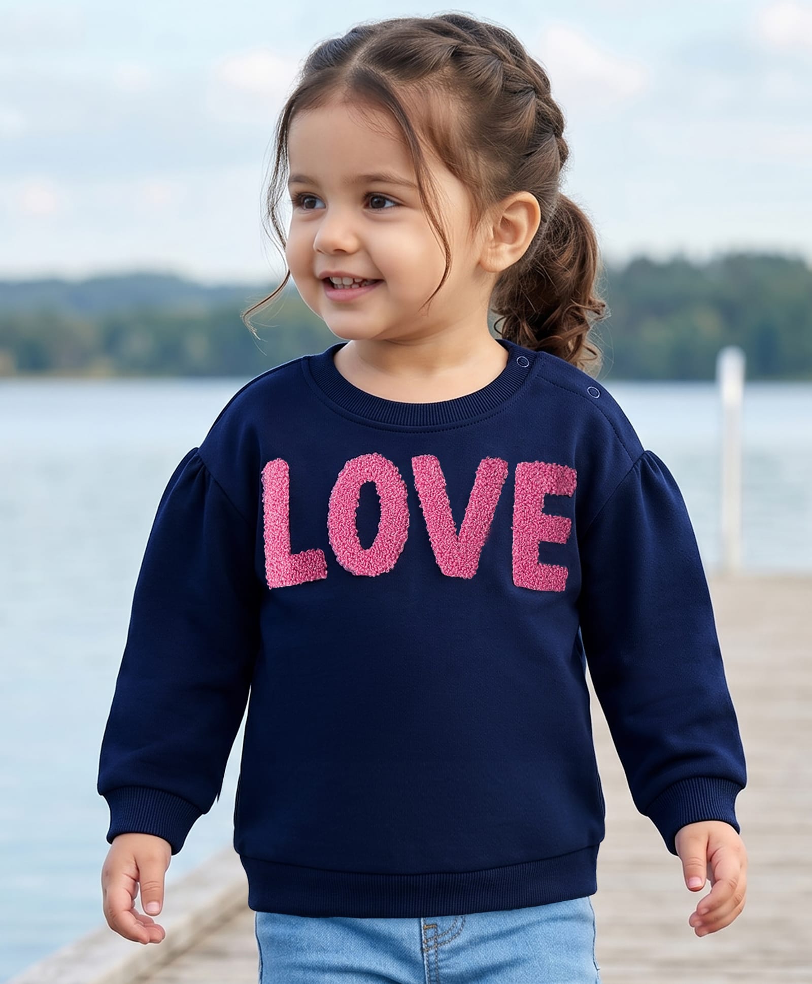 Babyhug Terry Knit Full Sleeves Sweatshirt With Love Embroidery - Navy Blue-image-31
